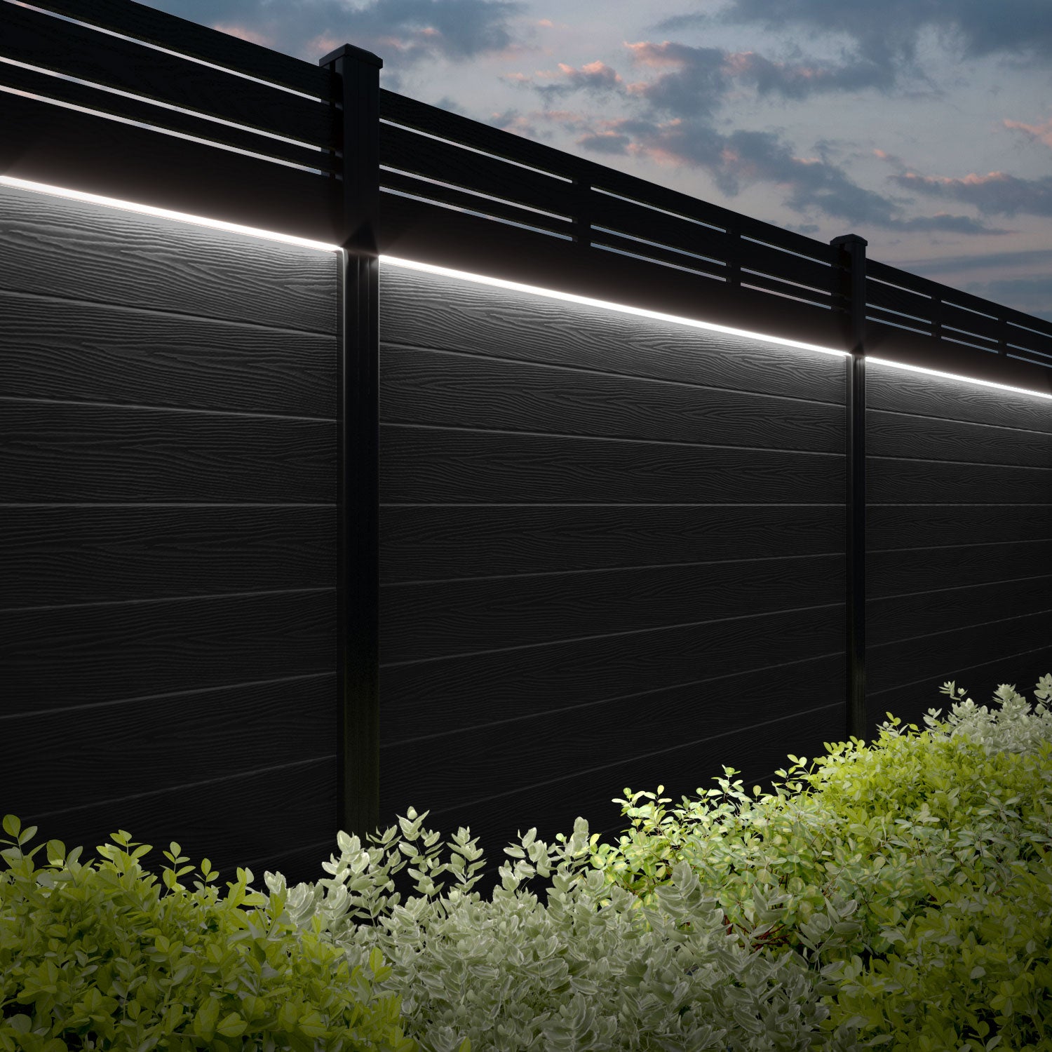 Classic Linea Fence Panel - Black - with our composite posts