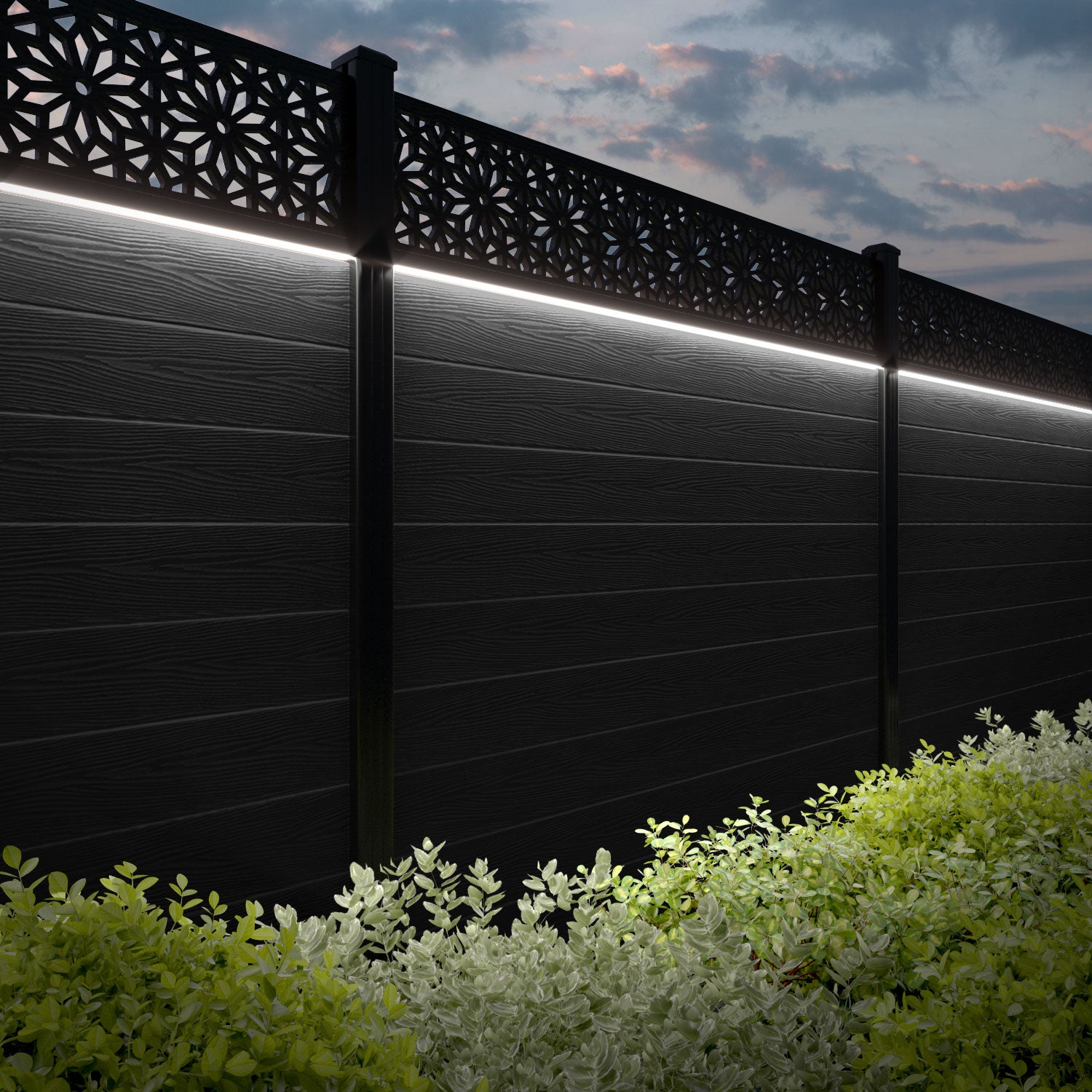 Classic Narwa Fence Panel - Black - with our aluminium posts