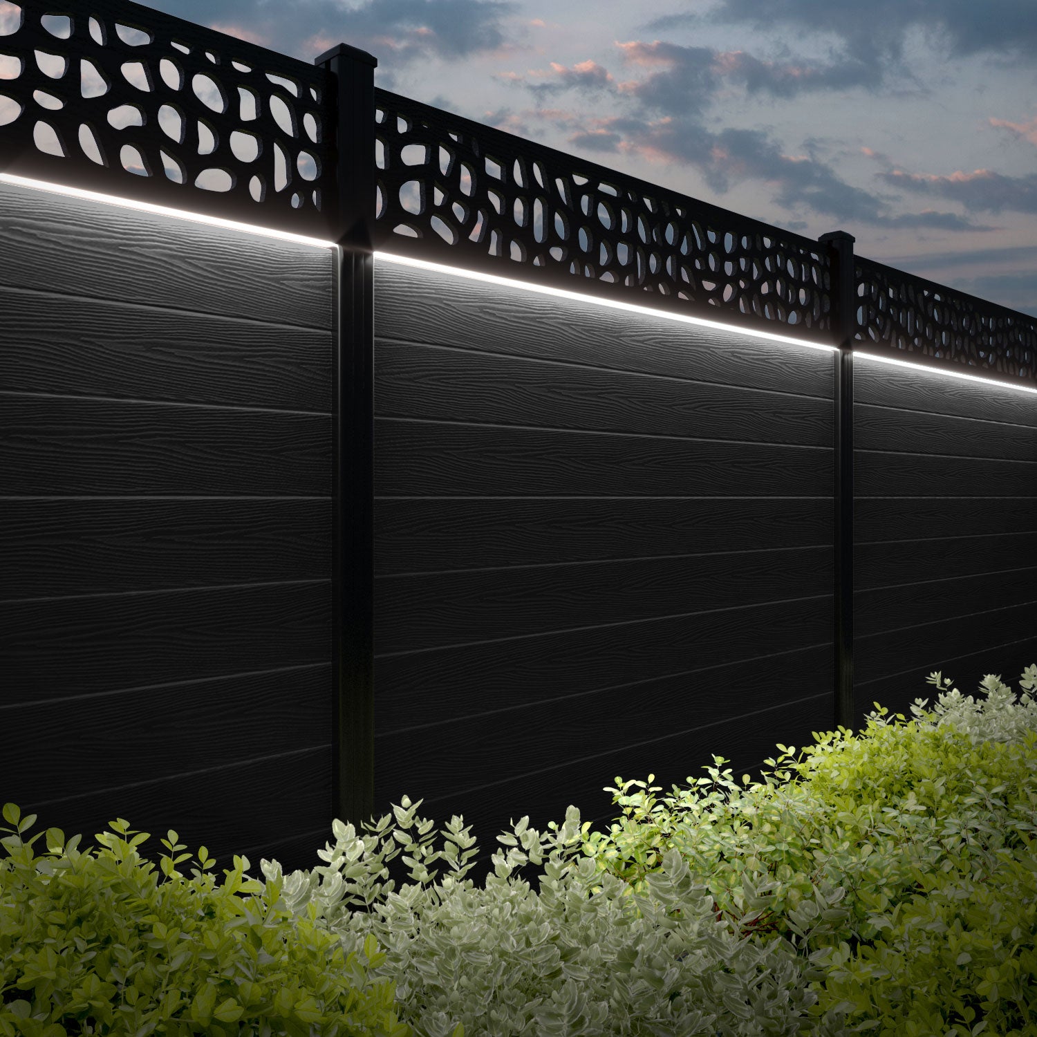 Classic Pebble Fence Panel - Black - with our aluminium posts
