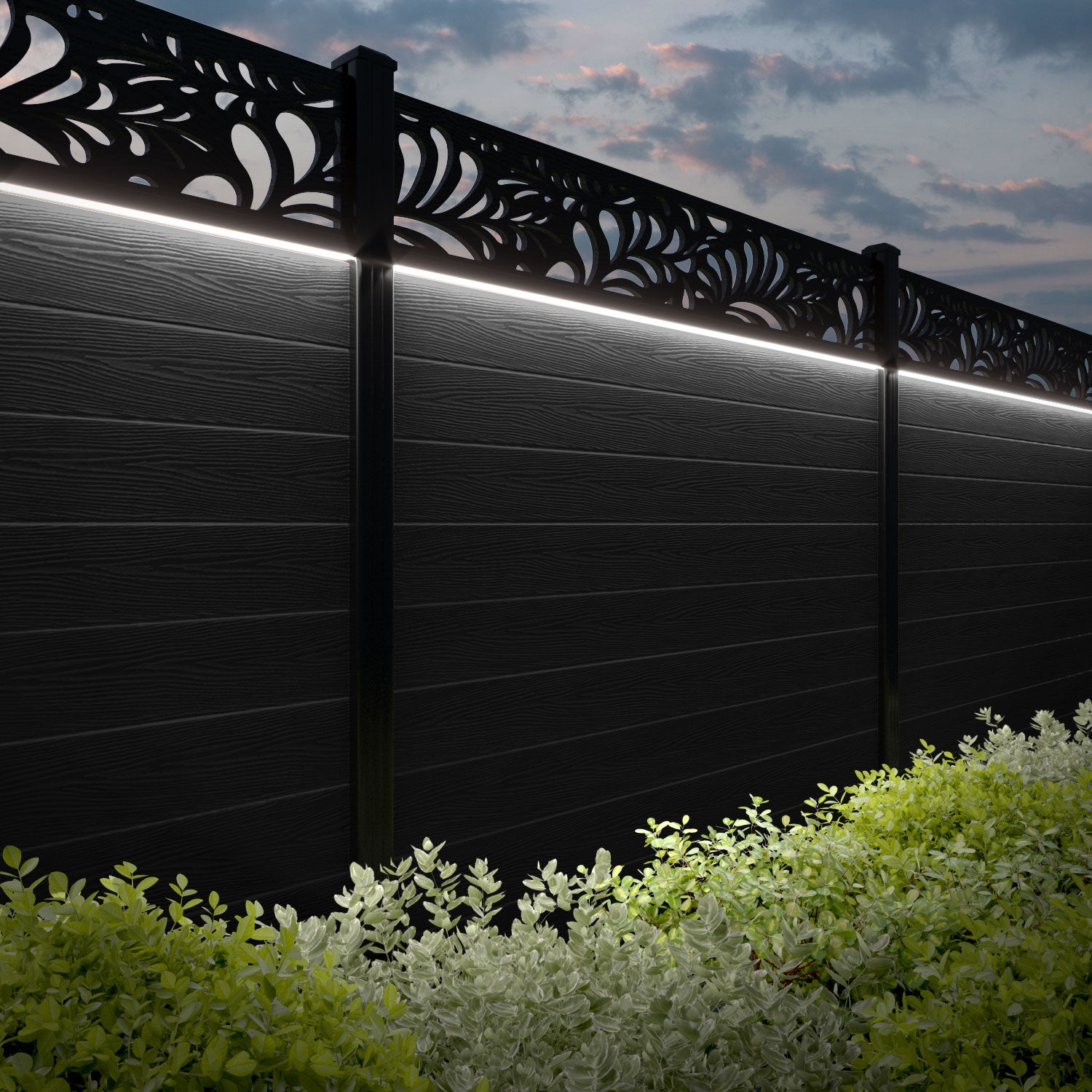 Classic Petal Fence Panel - Black - with our aluminium posts
