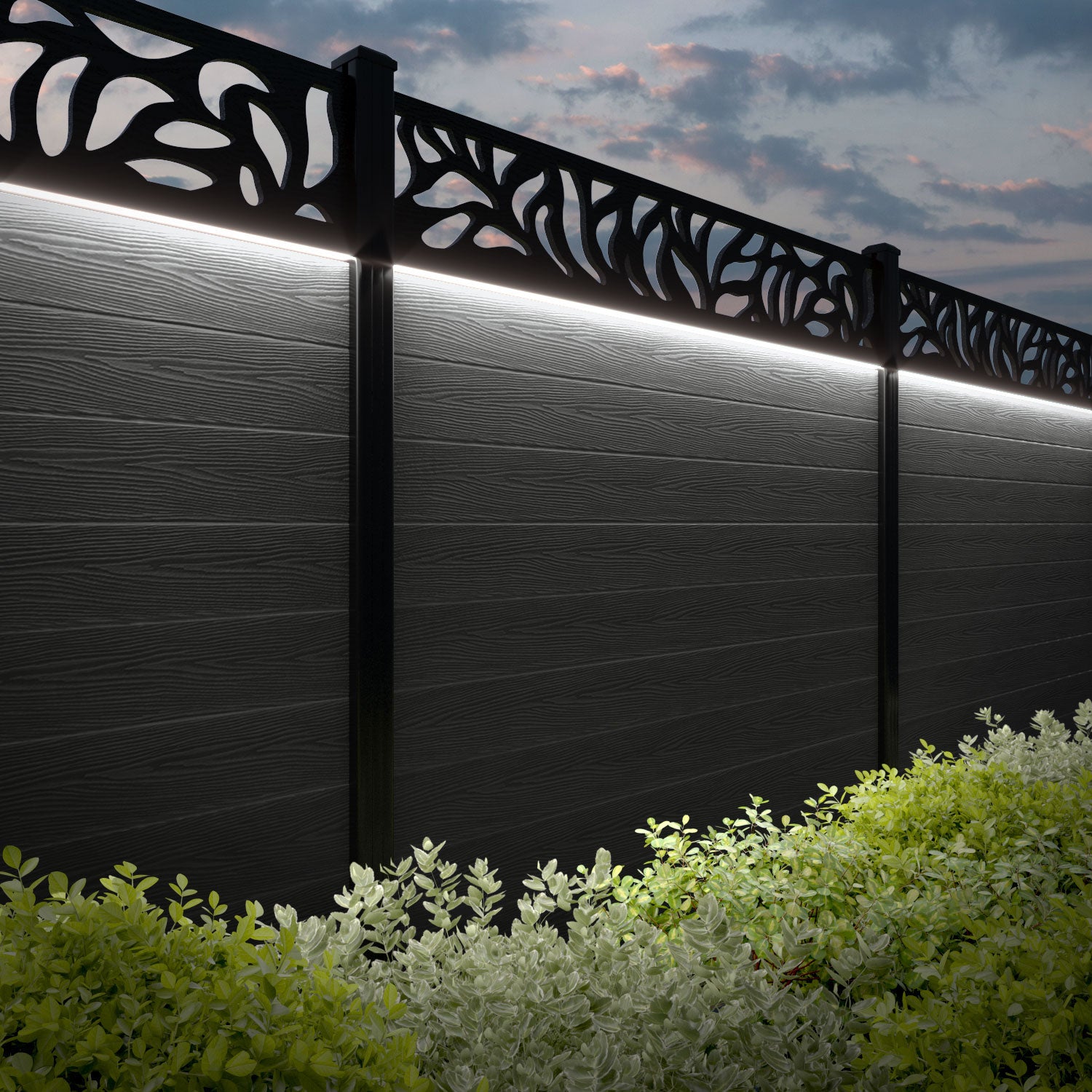 Classic Plume Fence Panel - Dark Grey - with our aluminium posts