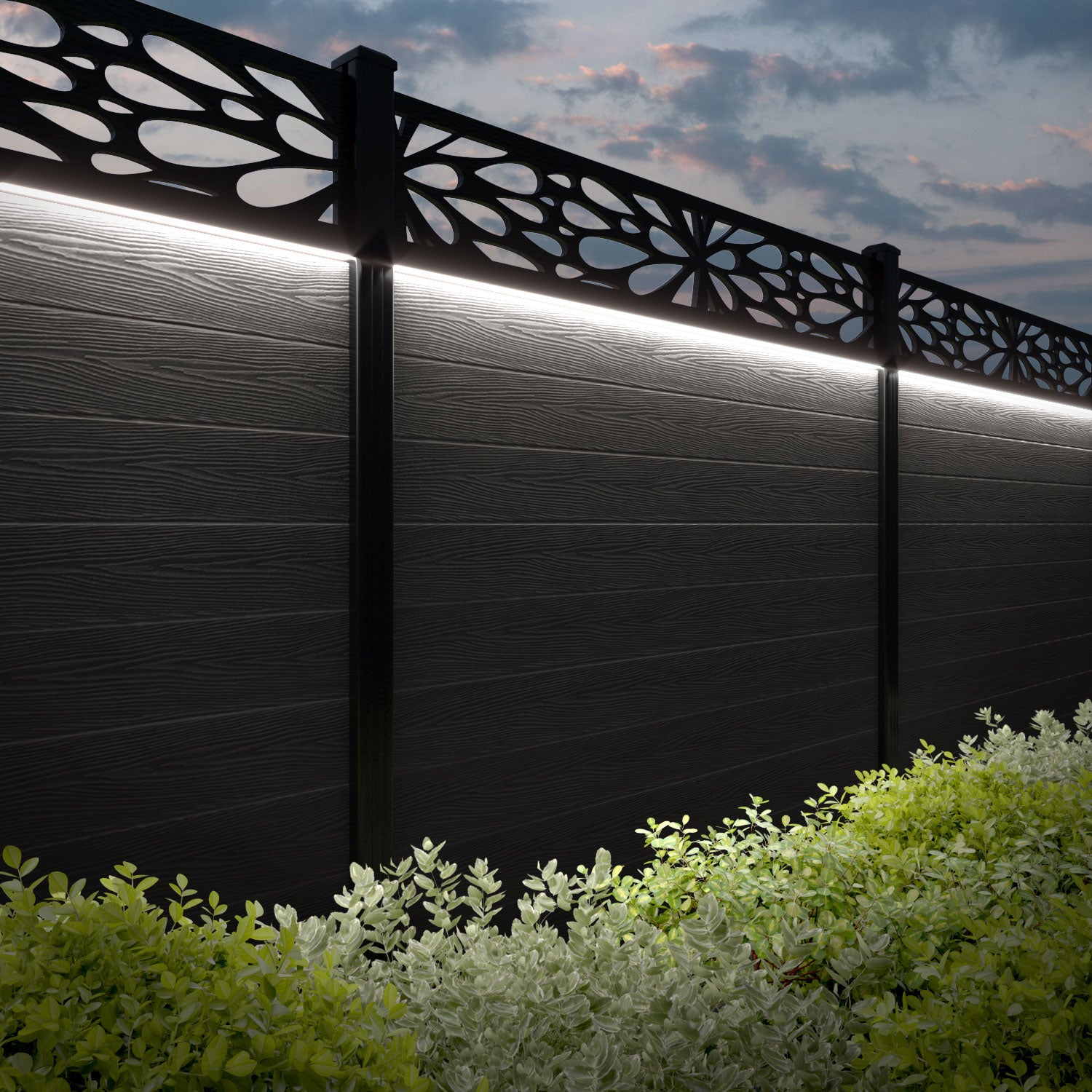 Classic Blossom Fence Panel - Dark Oak - with our composite posts