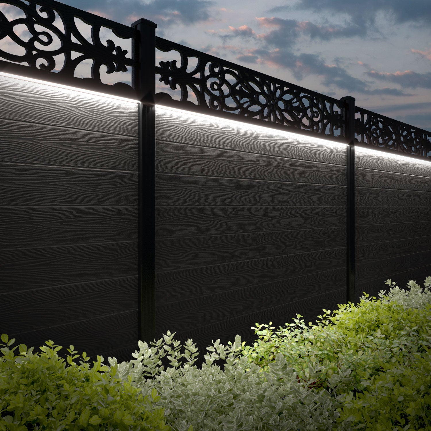 Classic Windsor Fence Panel - Dark Oak - with our aluminium posts