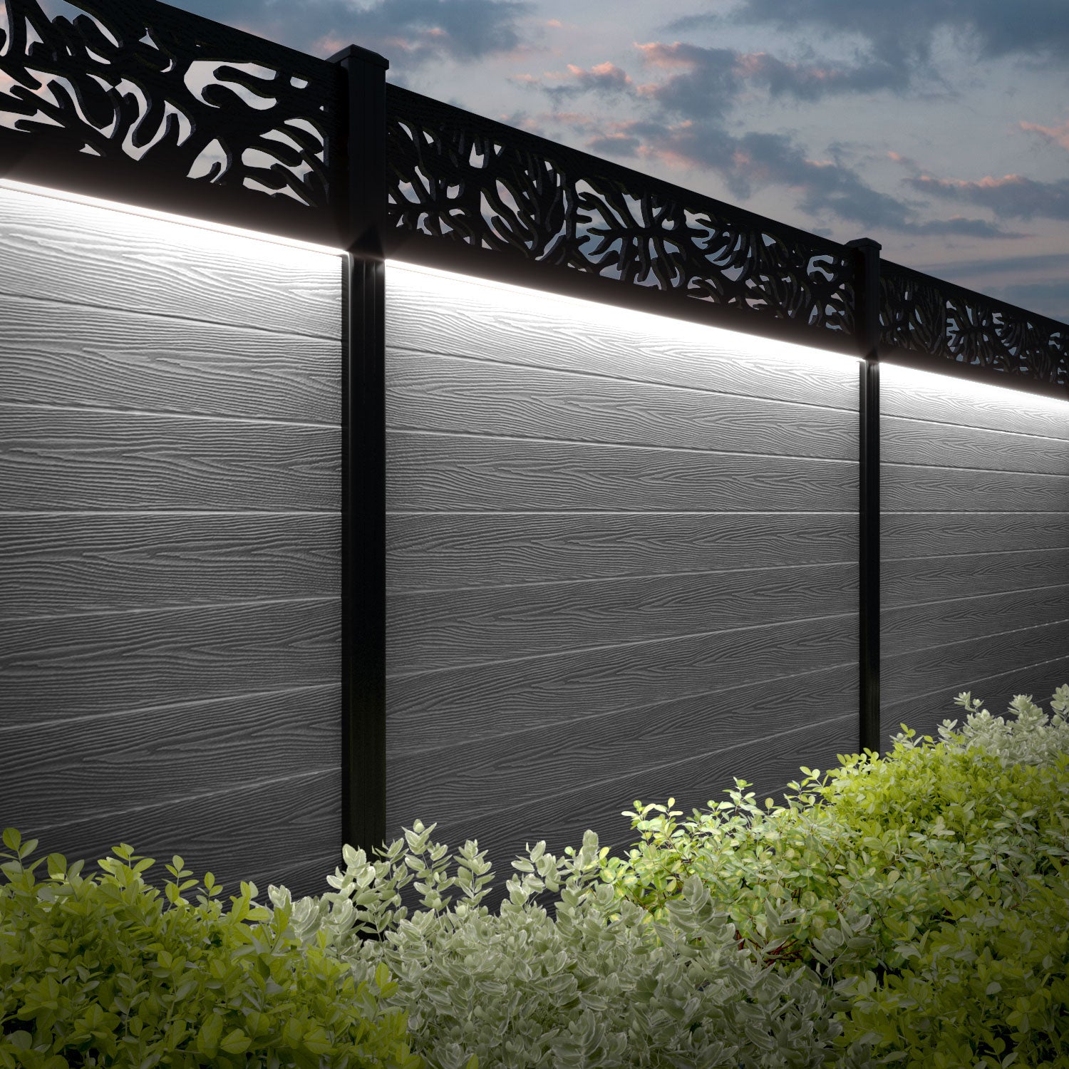 Classic Botanic Fence Panel - Light Grey - with our aluminium posts