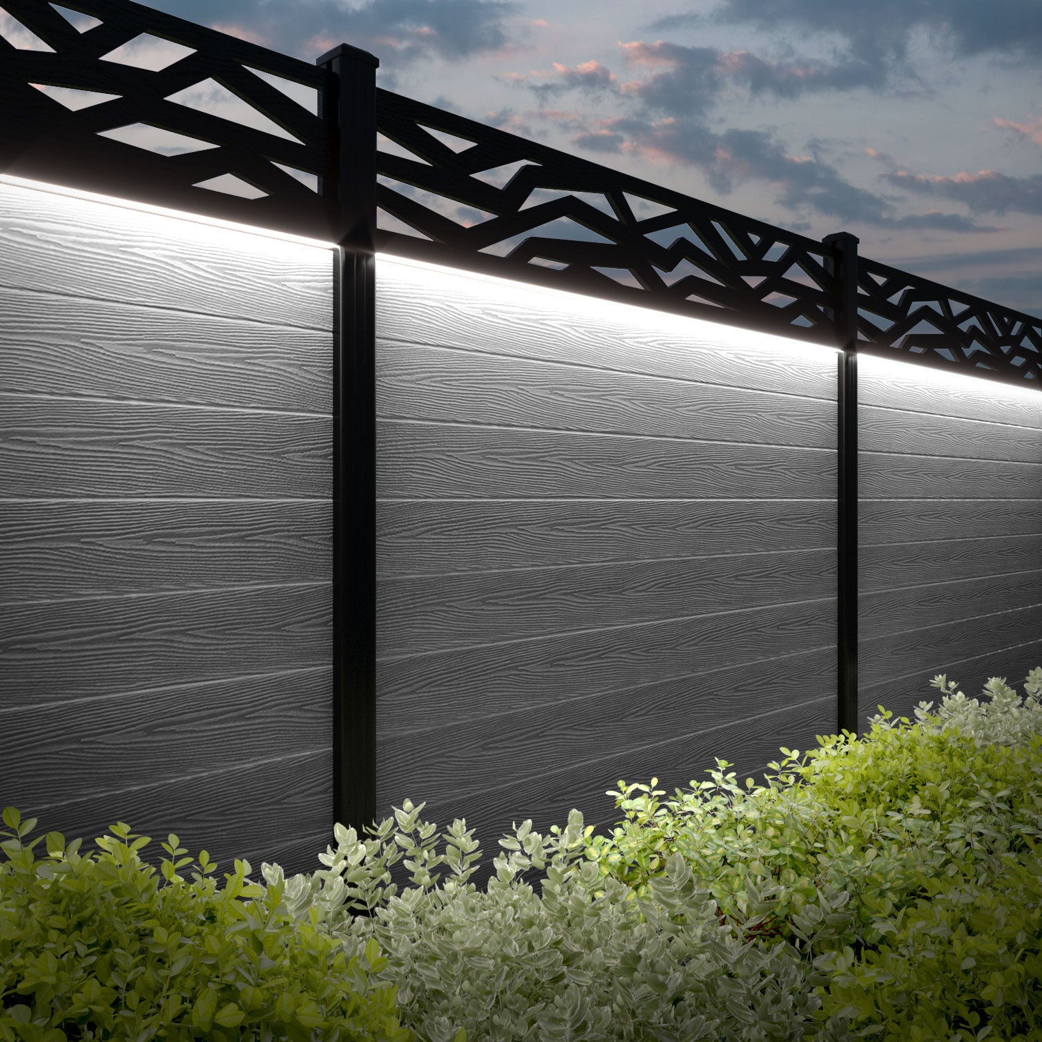 Classic Zenith Fence Panel - Light Grey - with our aluminium posts