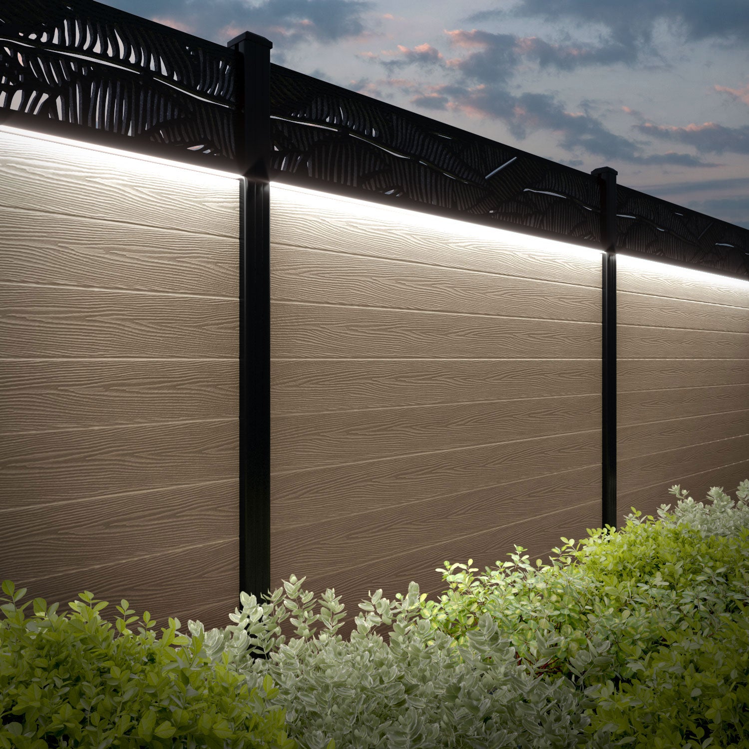 Classic Feather Fence Panel - Light Oak - with our aluminium posts