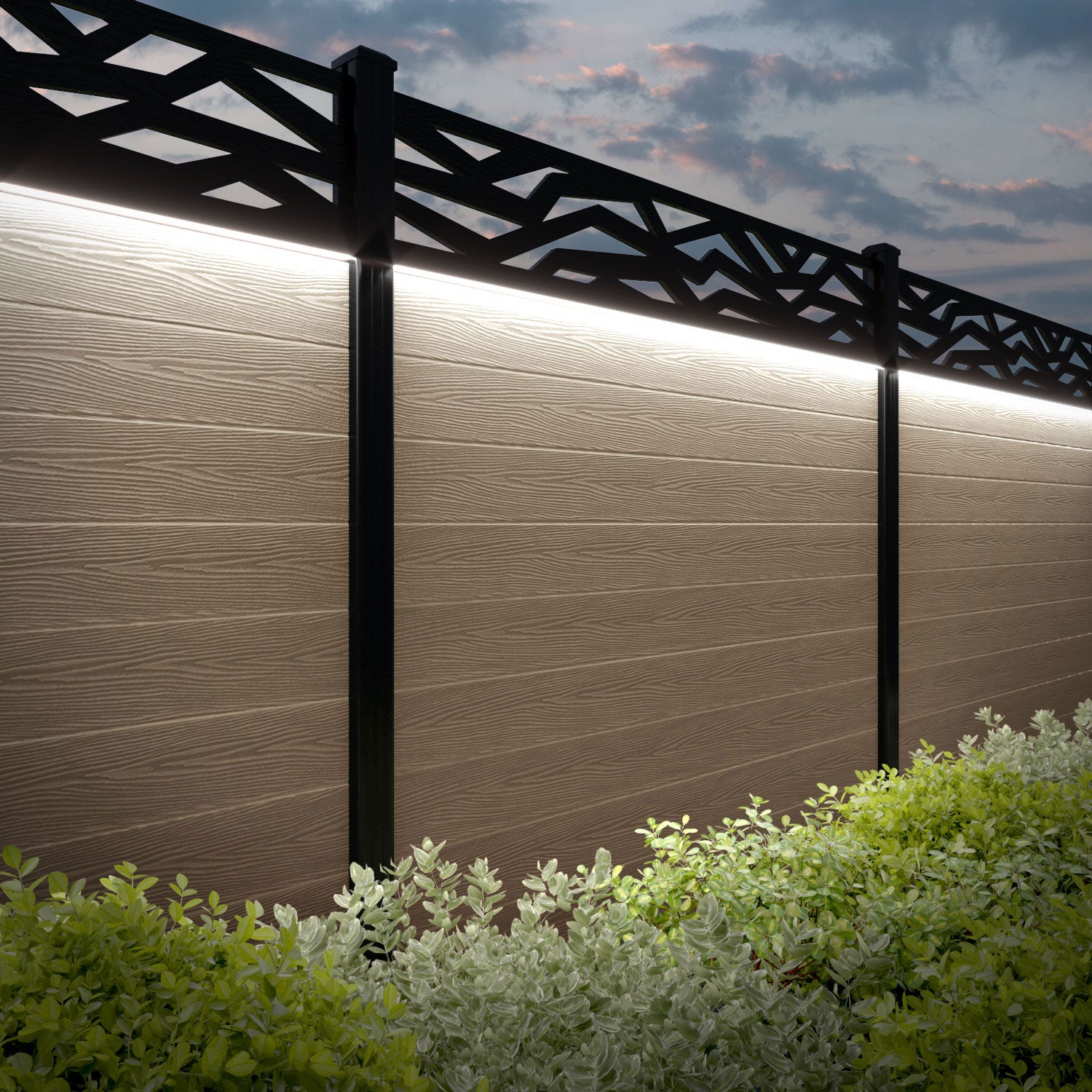 Classic Zenith Fence Panel - Light Oak - with our composite posts