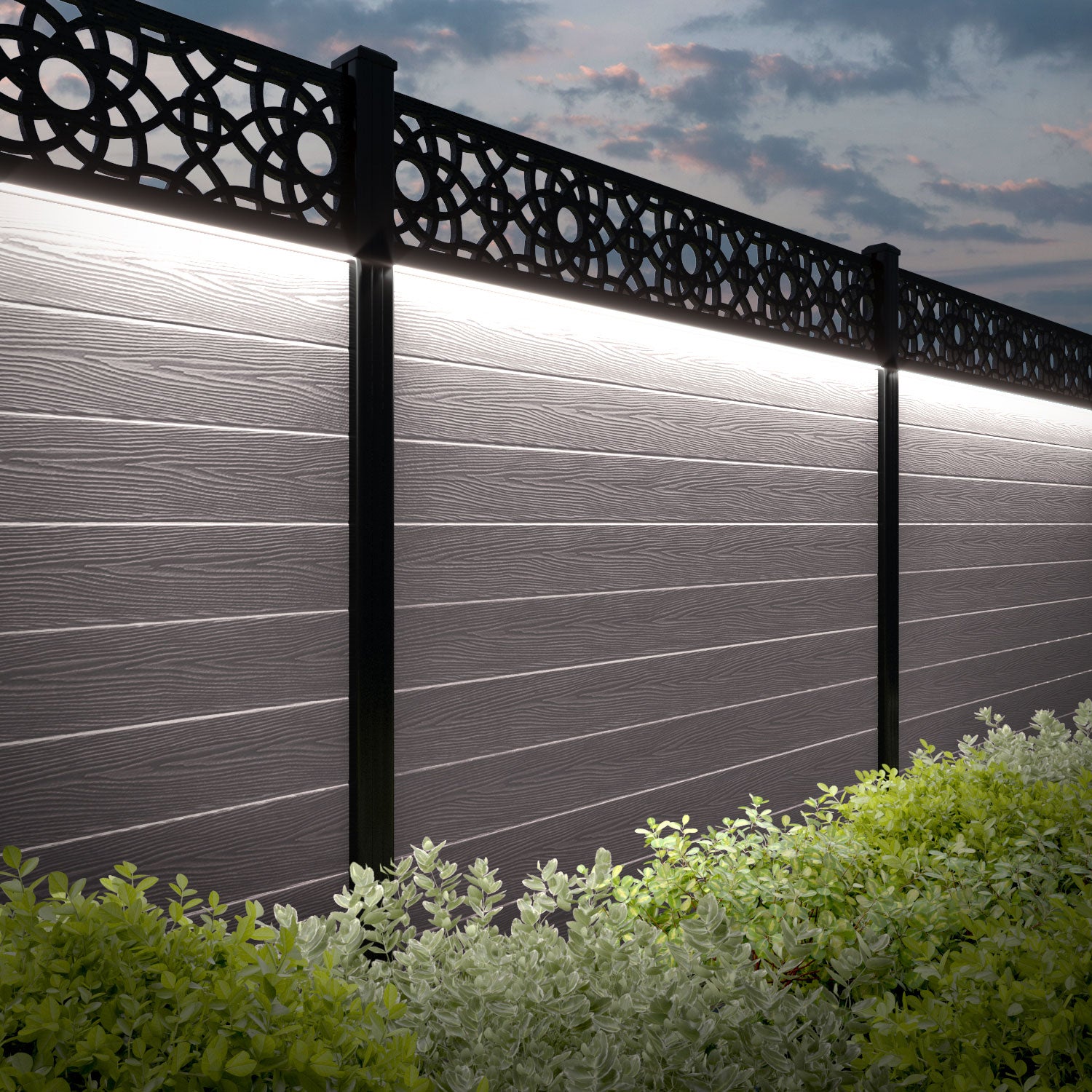 Classic Ambar Fence Panel - Mid Stone - with our aluminium posts