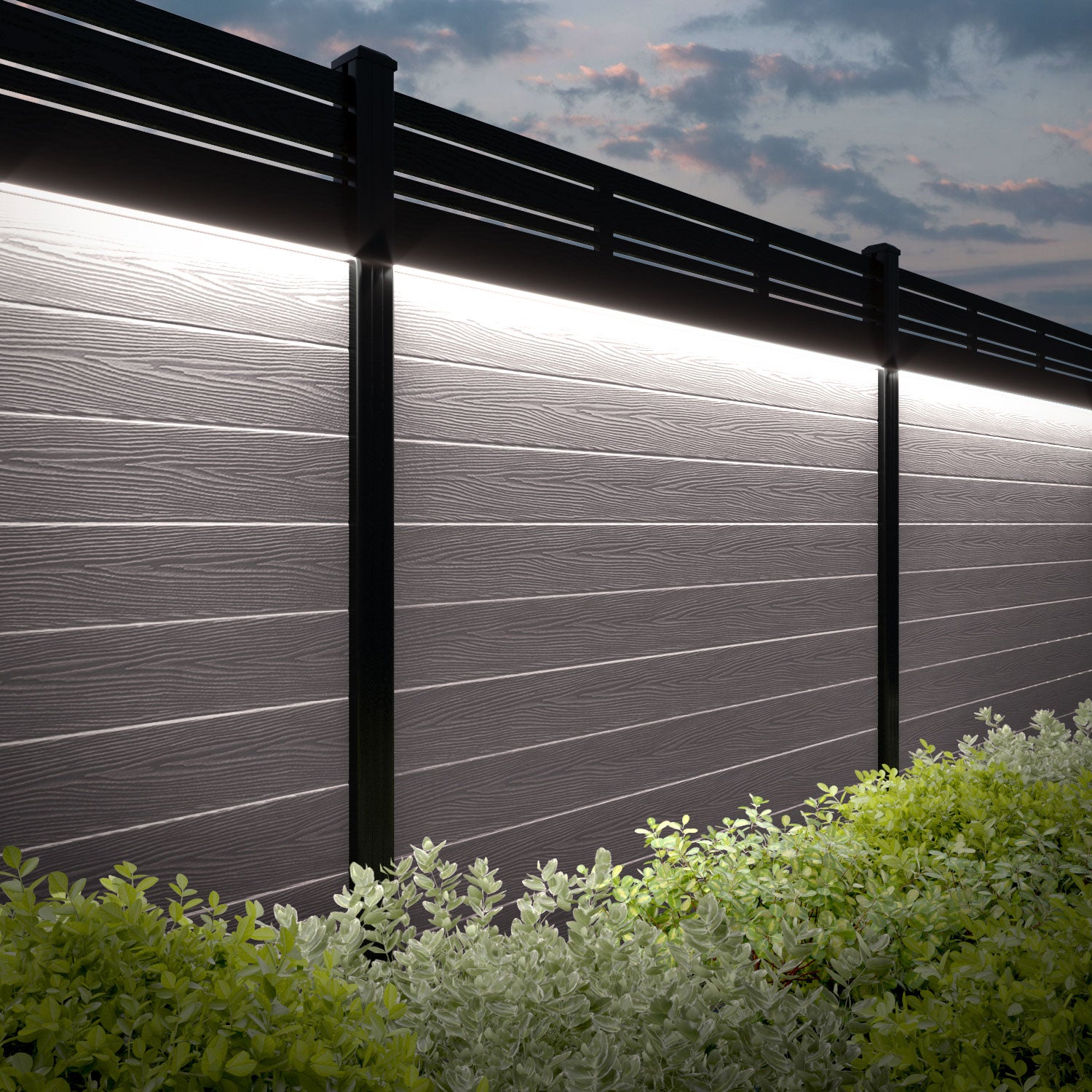 Classic Linea Fence Panel - Mid Stone - with our aluminium posts