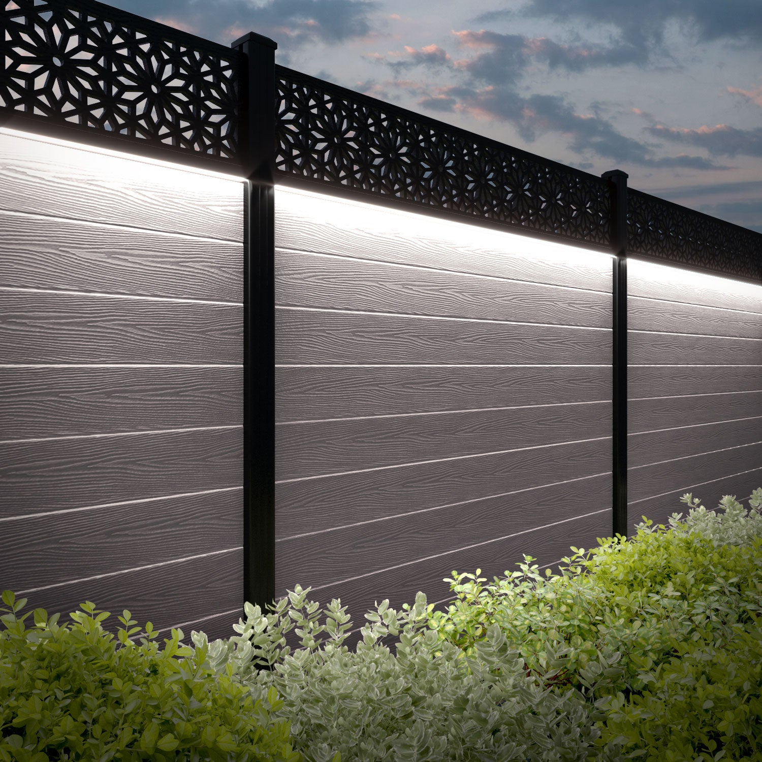 Classic Narwa Fence Panel - Mid Stone - with our aluminium posts