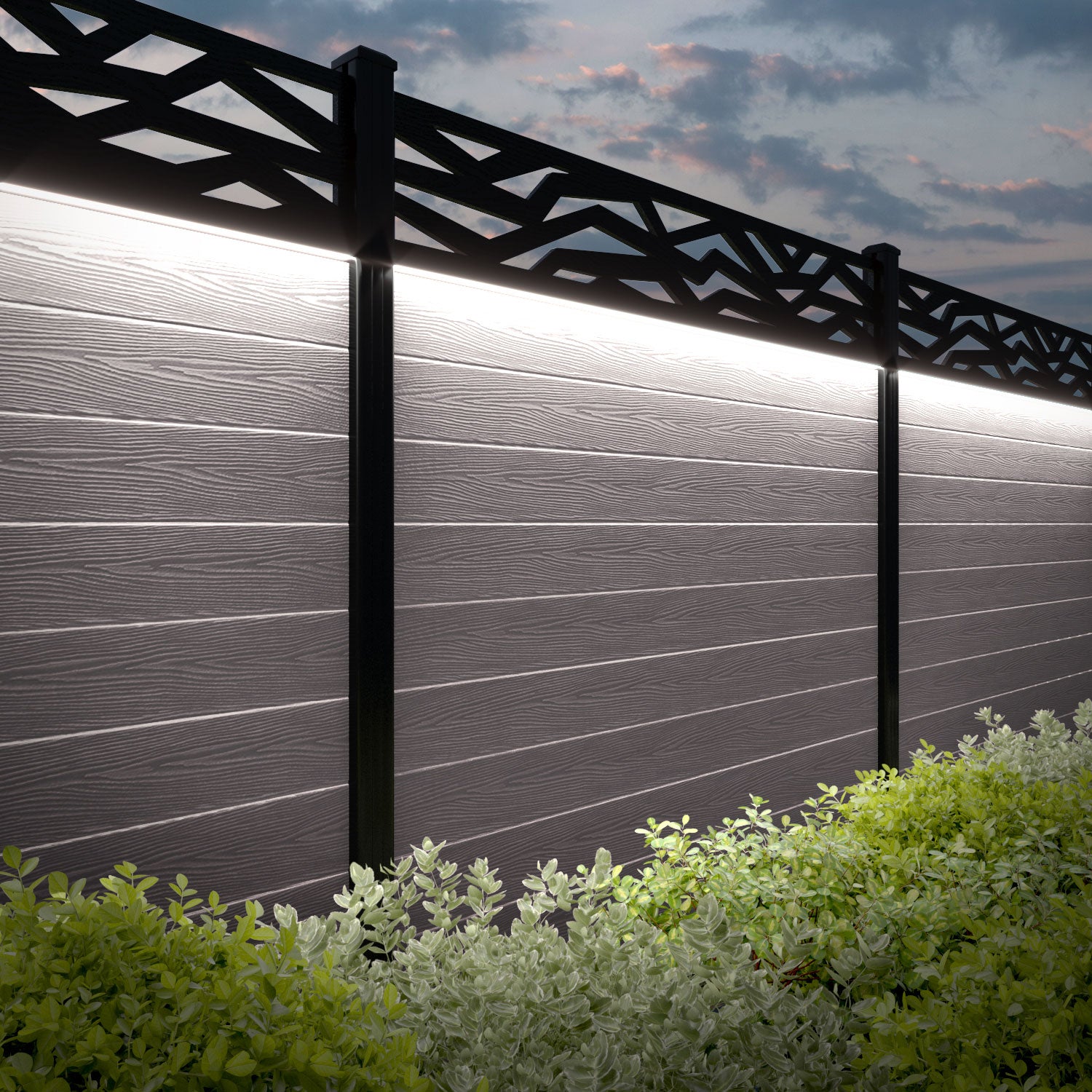 Classic Zenith Fence Panel - Mid Stone - with our composite posts