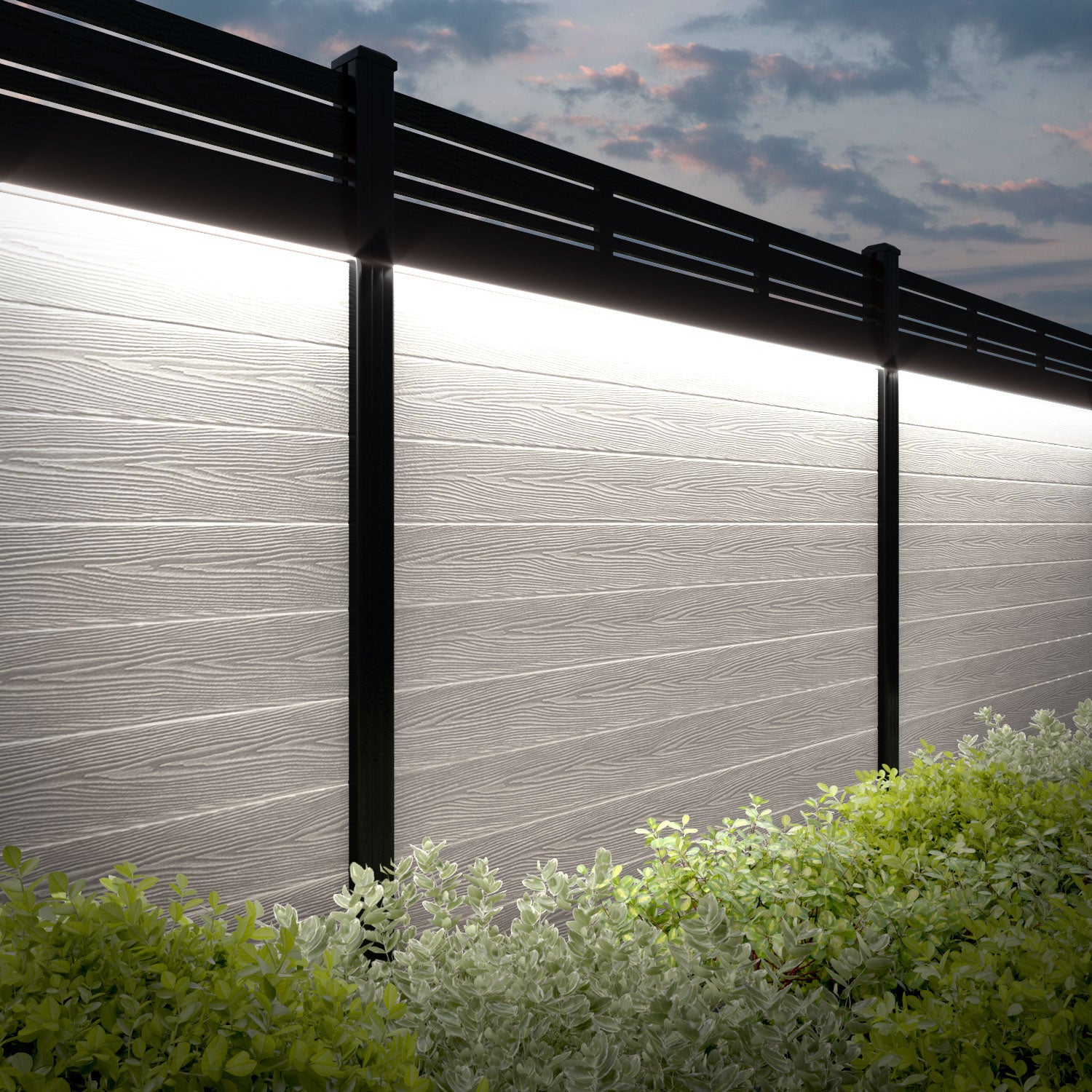 Classic Linea Fence Panel - Light Stone - with our aluminium posts
