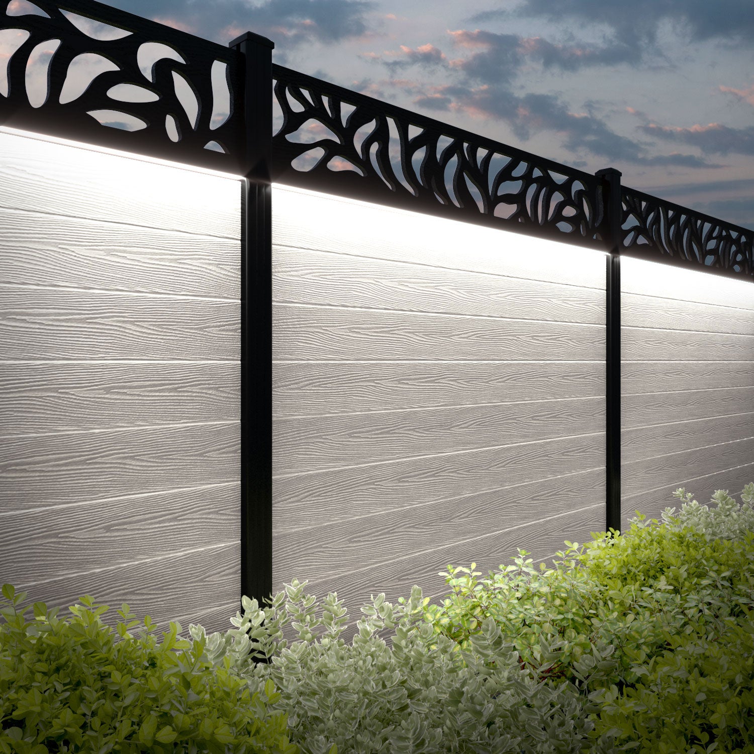 Classic Plume Fence Panel - Light Stone - with our composite posts