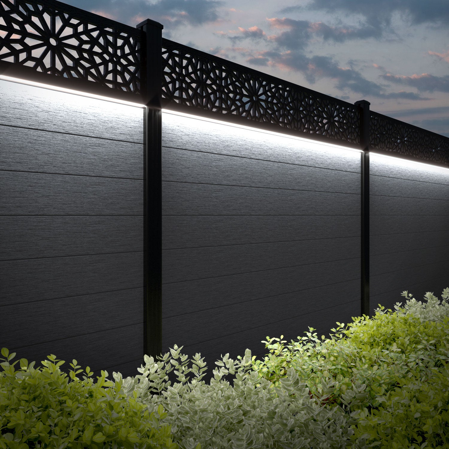 Fusion Alnara Fence Panel - Anthracite - with our aluminium posts