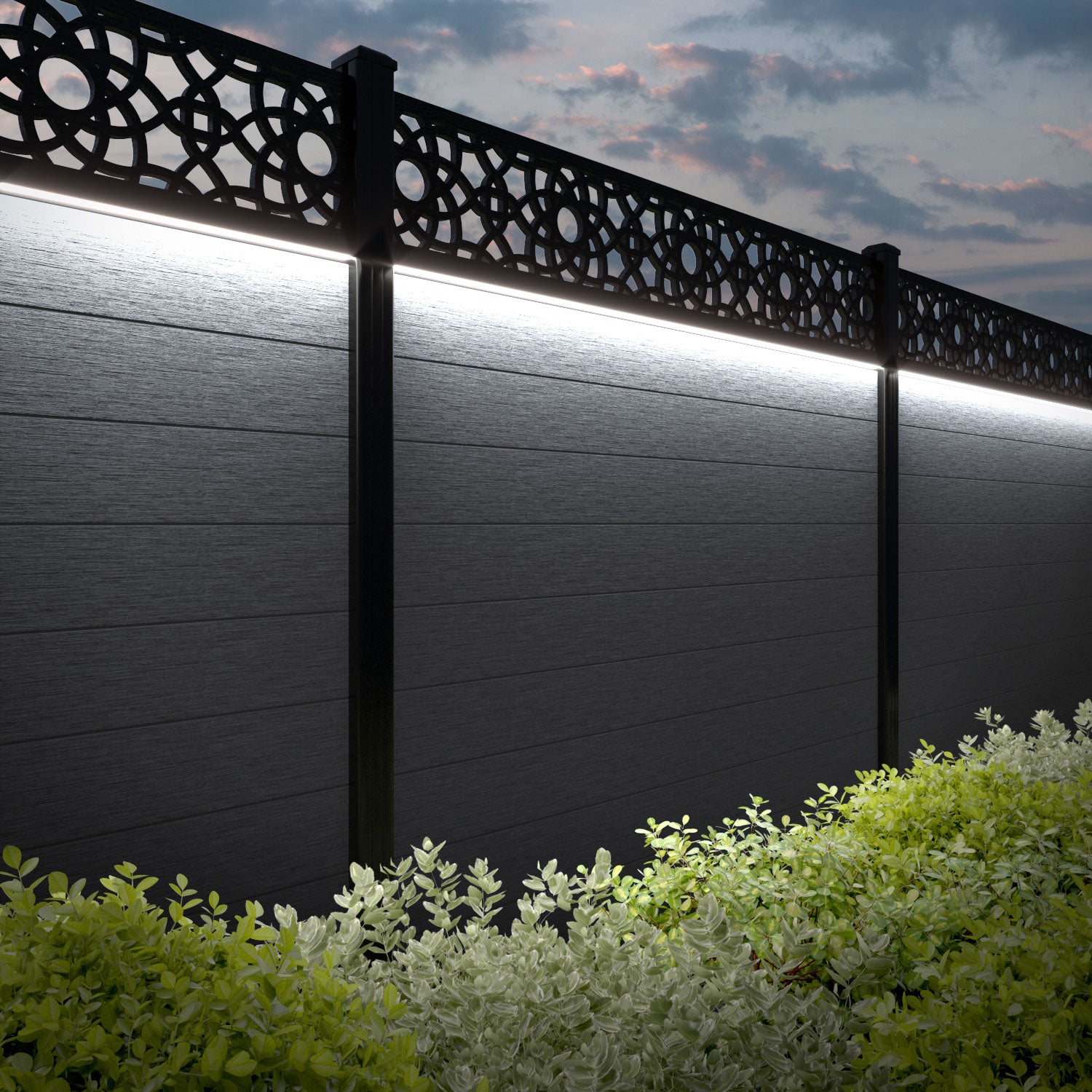 Fusion Ambar Fence Panel - Anthracite - with our aluminium posts