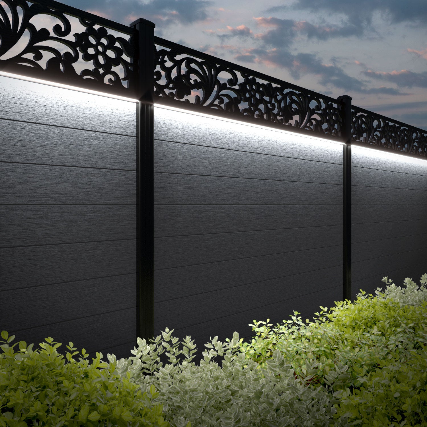 Fusion Eden Fence Panel - Anthracite - with our aluminium posts