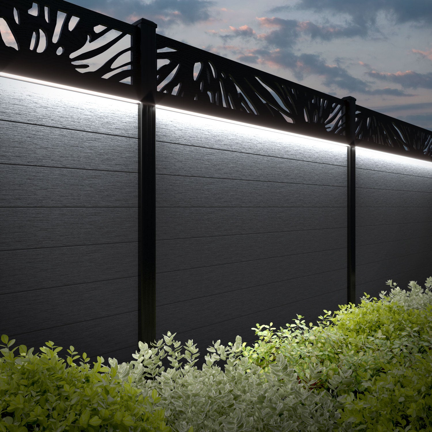 Fusion Poppy Fence Panel - Anthracite - with our aluminium posts