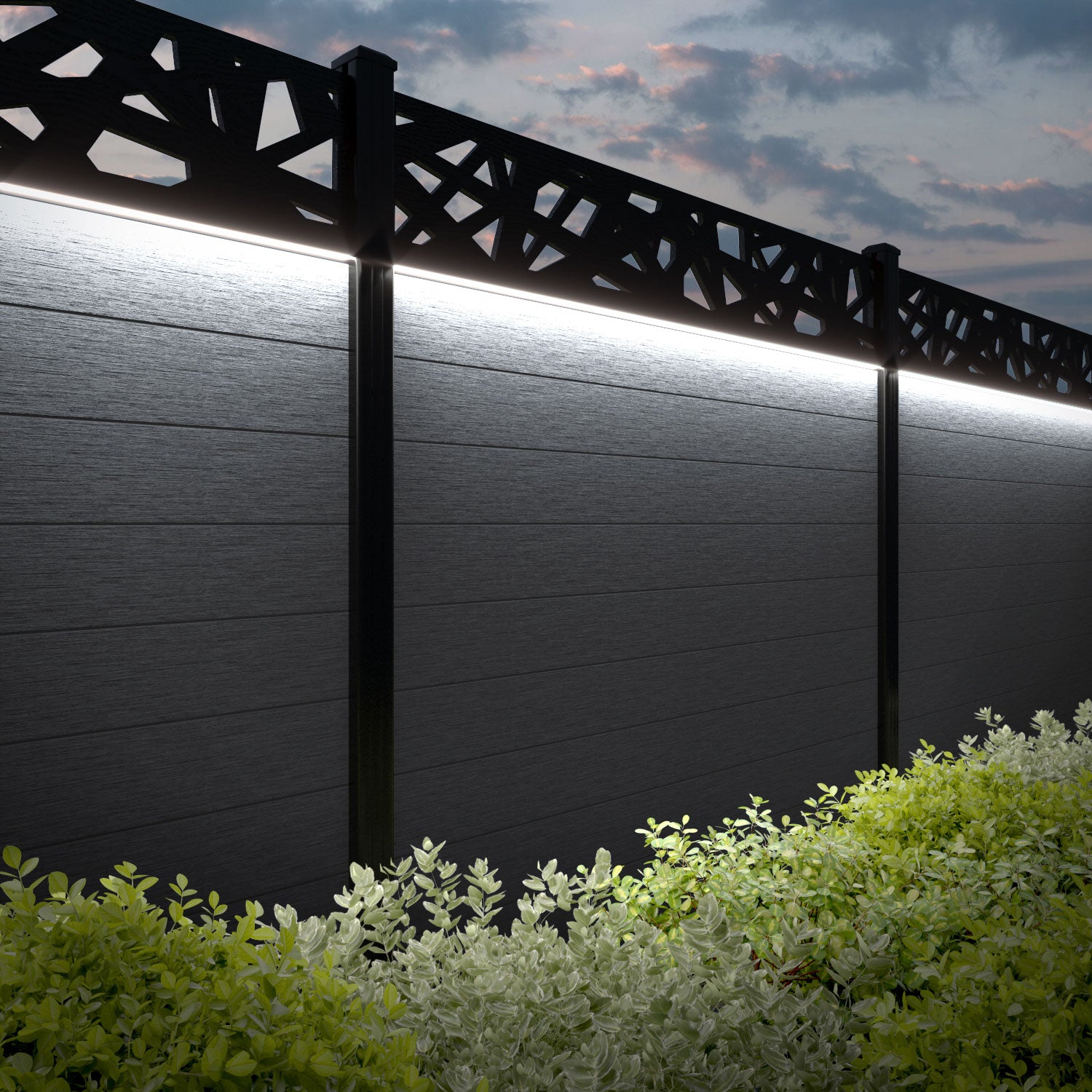 Fusion Prism Fence Panel - Anthracite - with our aluminium posts