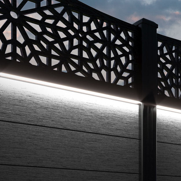 Fusion Alnara Curved Top Fence Panel - Black - with our composite posts