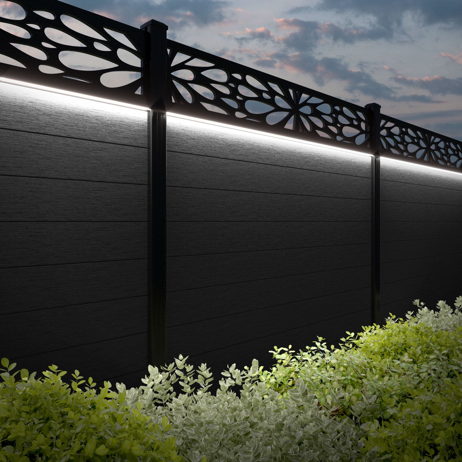 Fusion Blossom Fence Panel - Black - with our composite posts