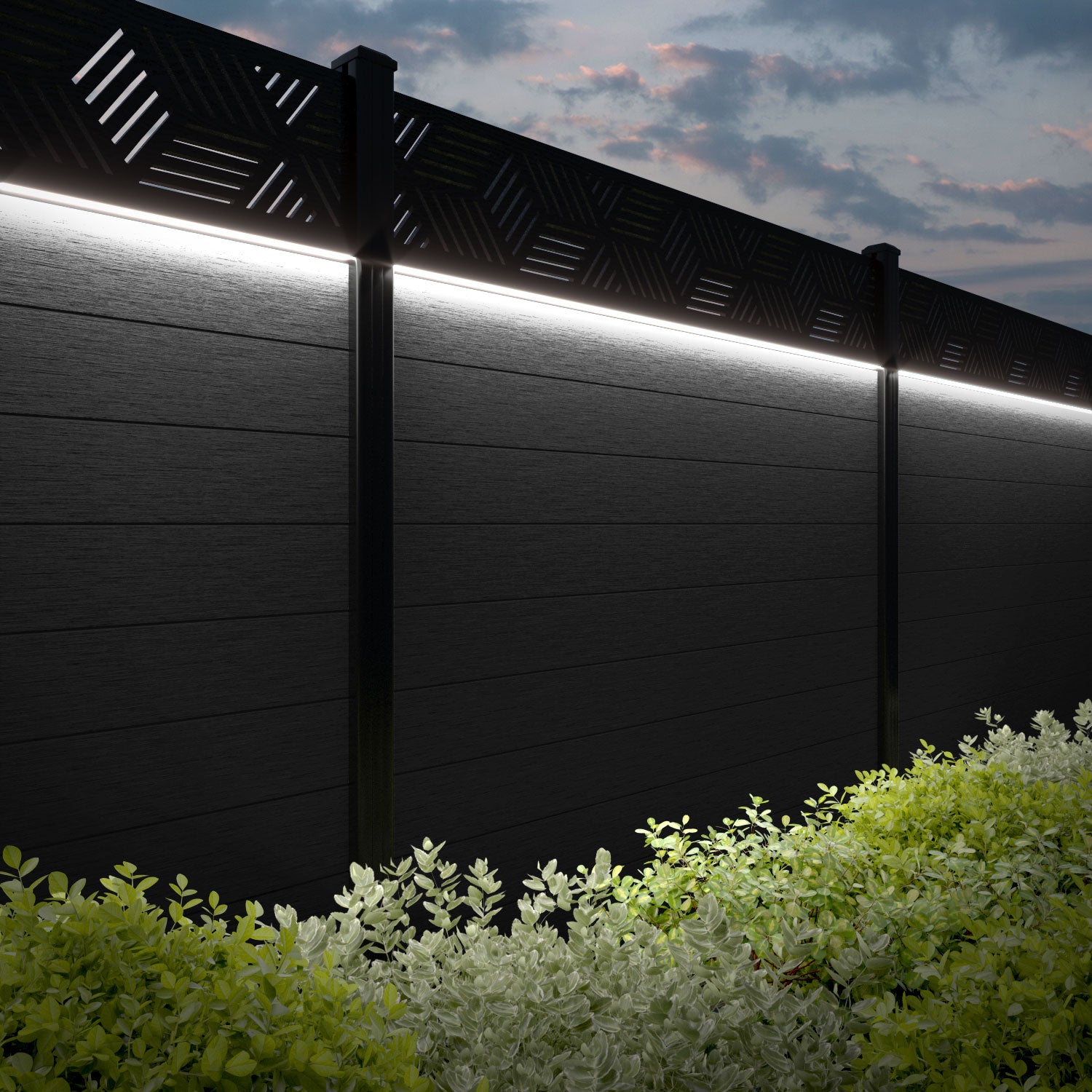 Fusion Cubed Fence Panel - Black - with our aluminium posts