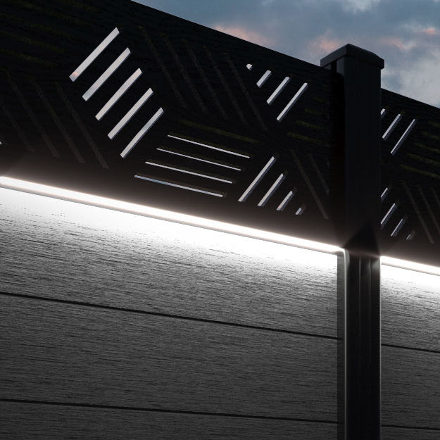 Fusion Cubed Fence Panel - Black - with our aluminium posts