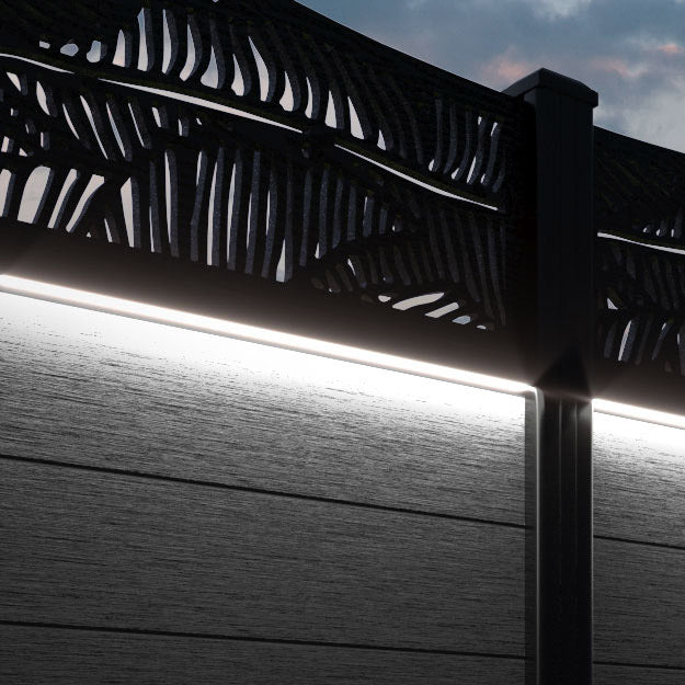 Fusion Feather Curved Top Fence Panel - Black - with our aluminium posts