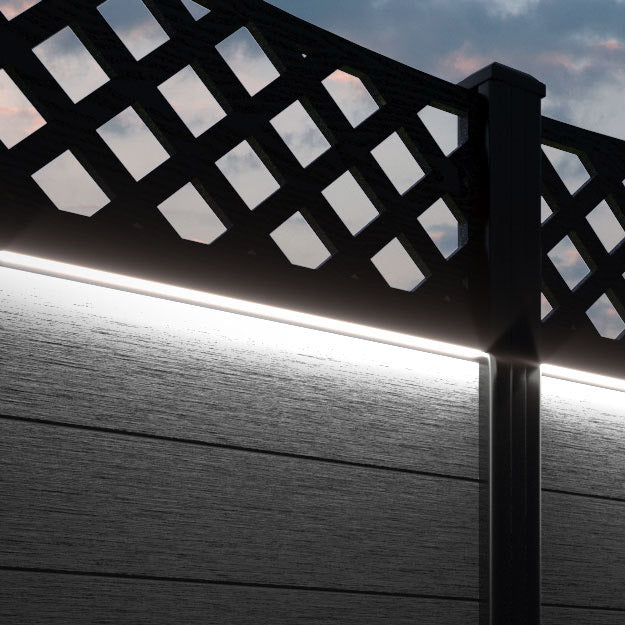 Fusion High Wave Fence Panel - Black - with our aluminium posts