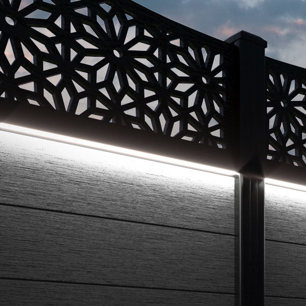 Fusion Narwa Curved Top Fence Panel - Black - with our composite posts