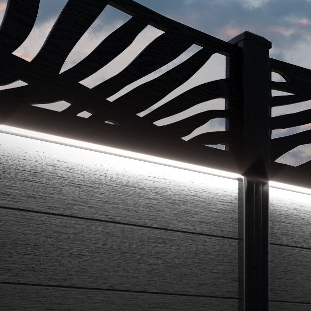 Fusion Palm Curved Top Fence Panel - Black - with our composite posts