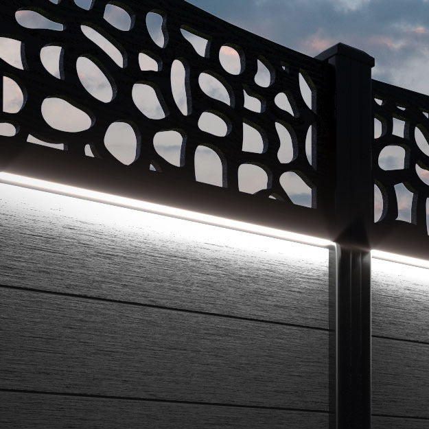 Fusion Pebble Curved Top Fence Panel - Black - with our aluminium posts