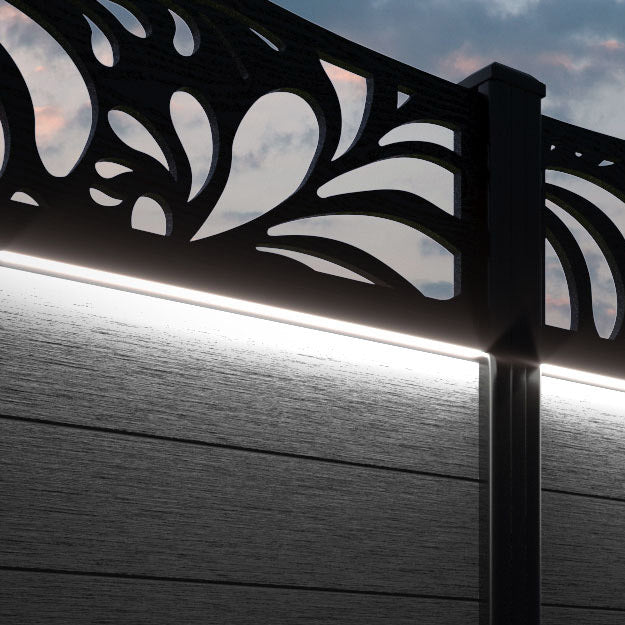Fusion Petal Curved Top Fence Panel - Black - with our aluminium posts