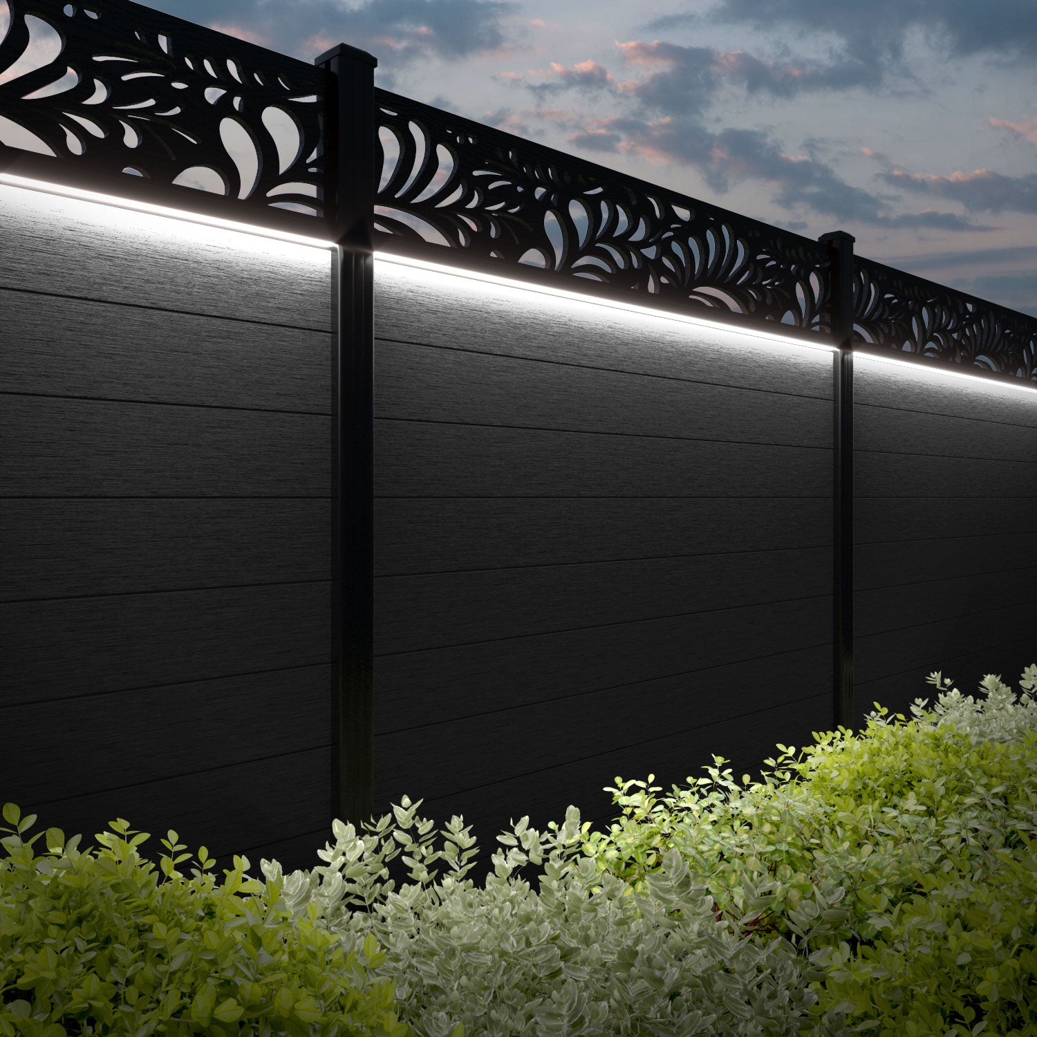 Fusion Petal Fence Panel - Black - with our aluminium posts