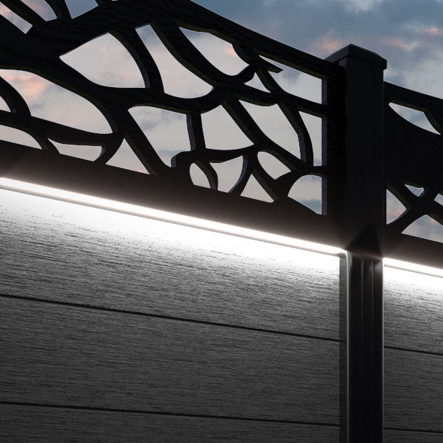 Fusion Twilight Curved Top Fence Panel - Black - with our aluminium posts