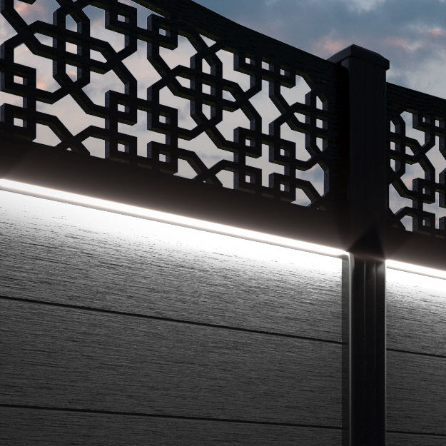 Fusion Zaria Curved Top Fence Panel - Black - with our composite posts