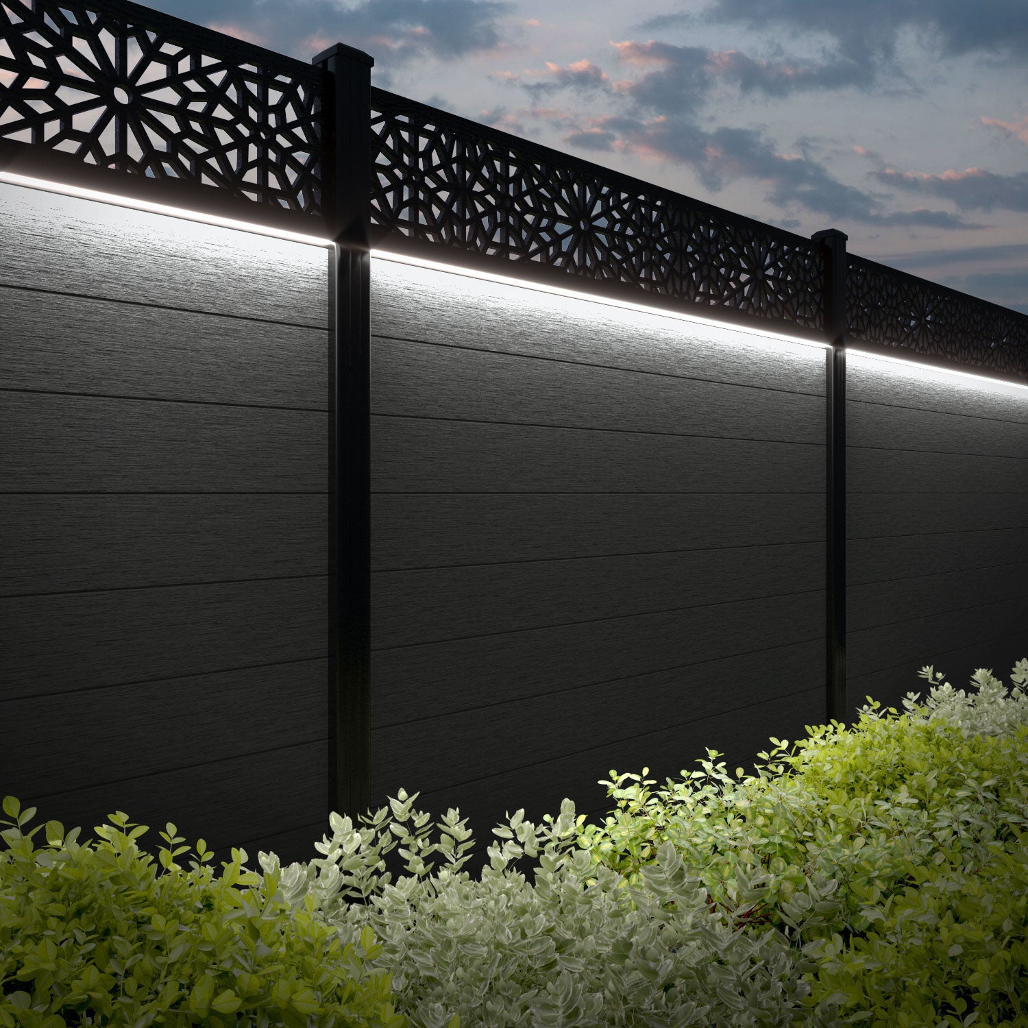 Fusion Alnara Fence Panel - Dark Grey - with our aluminium posts
