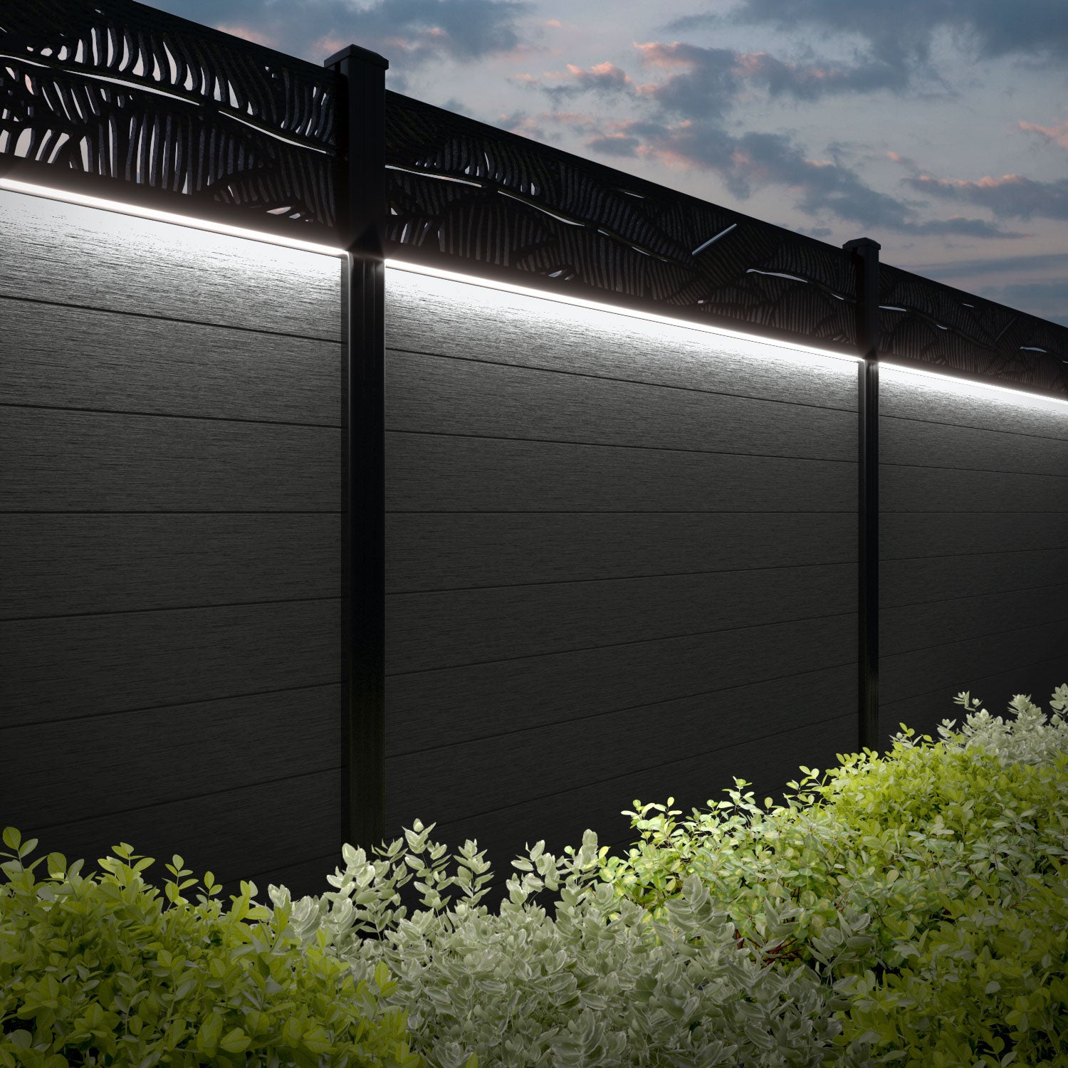 Fusion Feather Fence Panel - Dark Grey - with our aluminium posts