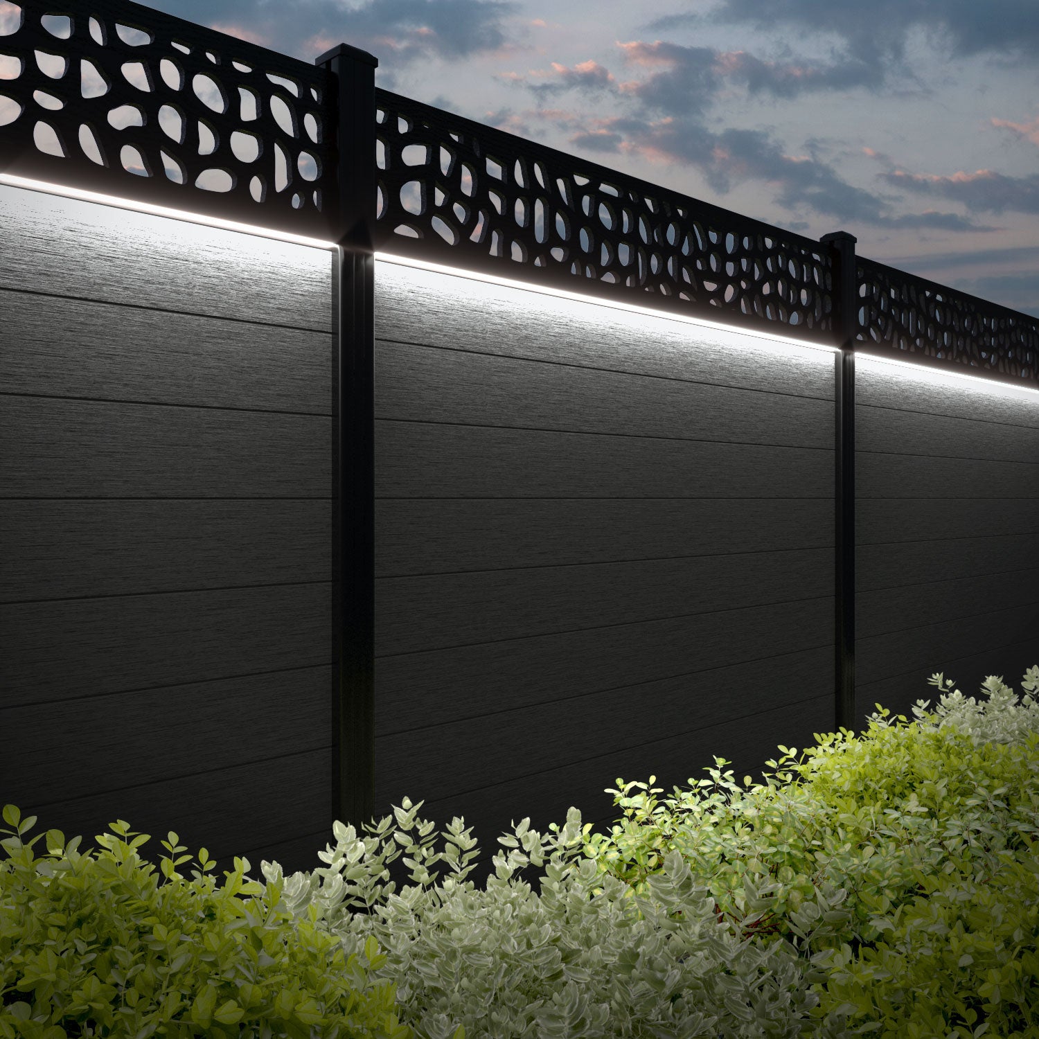 Fusion Pebble Fence Panel - Dark Grey - with our aluminium posts