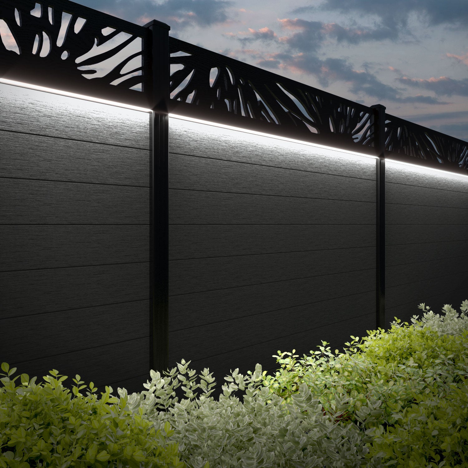 Fusion Poppy Fence Panel - Dark Grey - with our aluminium posts