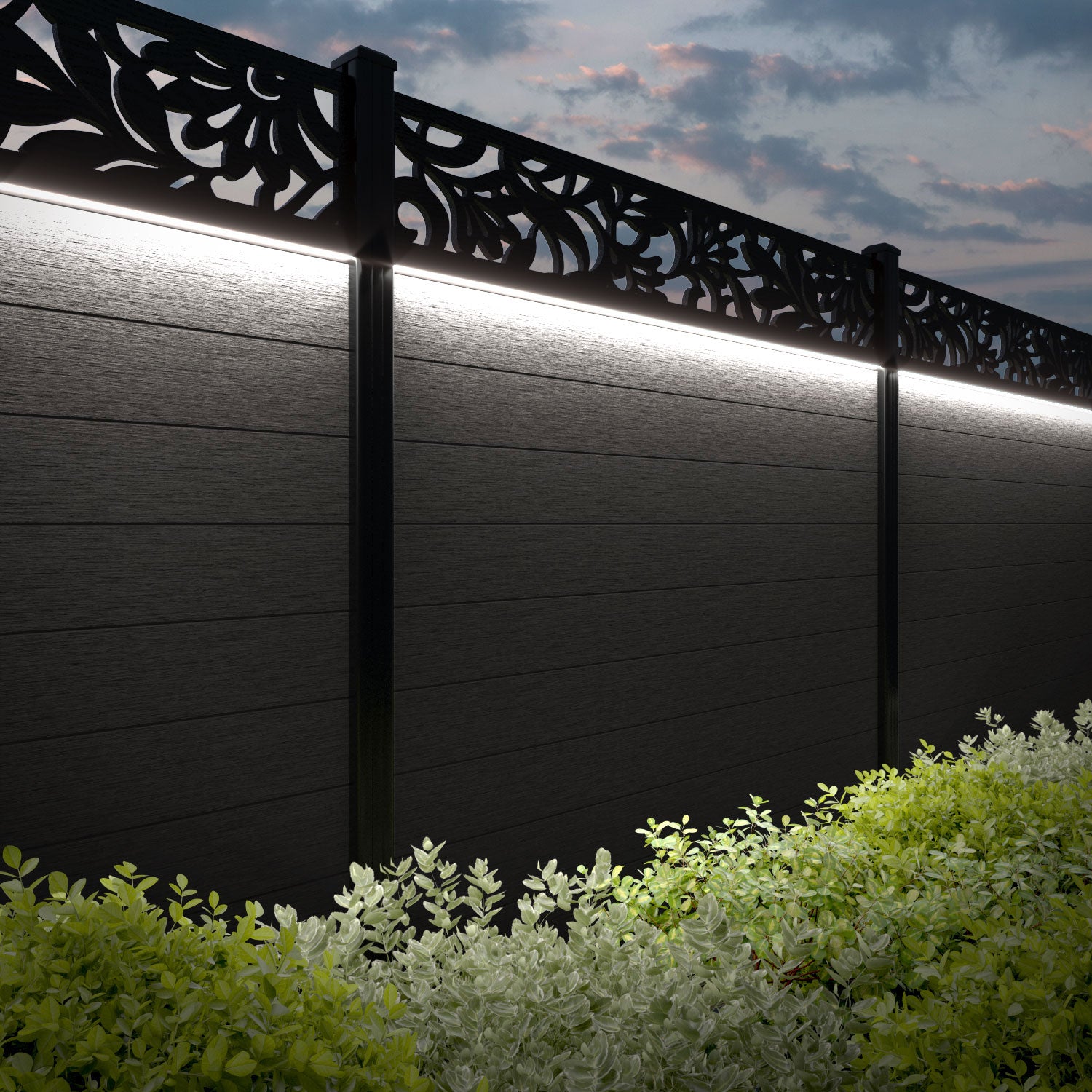 Fusion Heritage Fence Panel - Dark Oak - with our aluminium posts