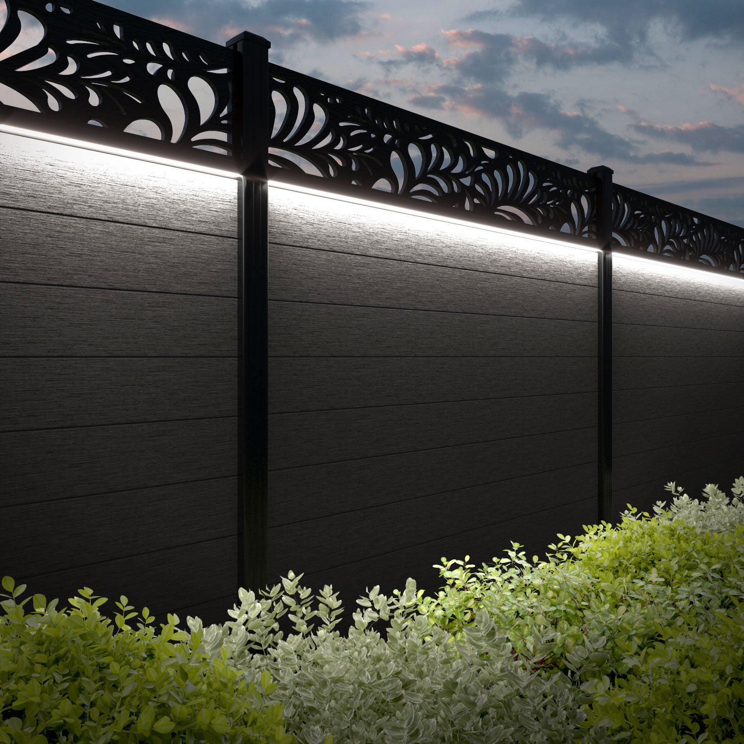 Fusion Petal Fence Panel - Dark Oak - with our composite posts