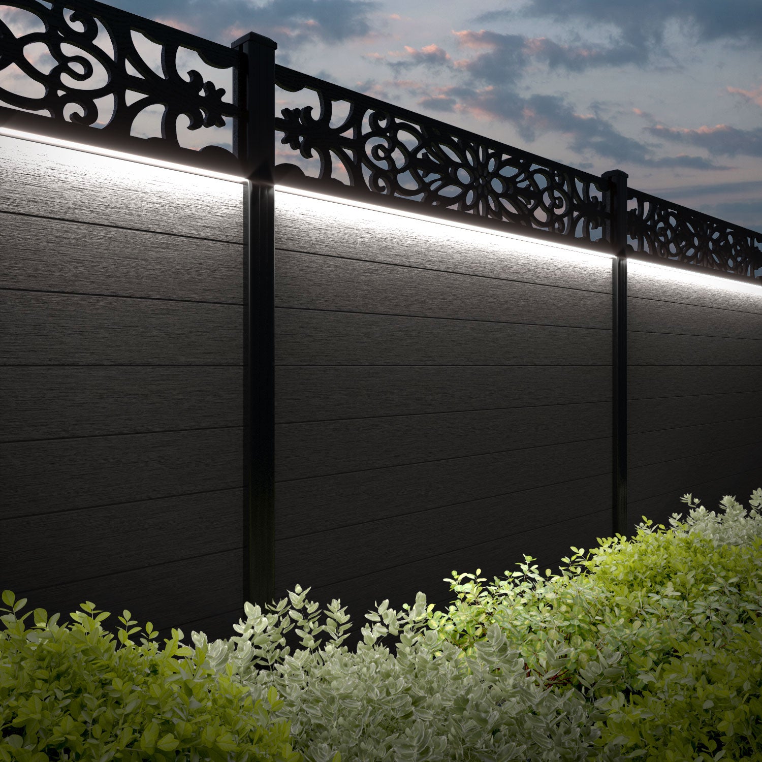 Fusion Windsor Fence Panel - Dark Oak - with our aluminium posts