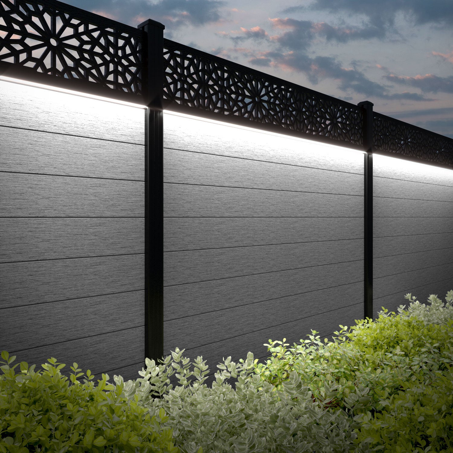 Fusion Alnara Fence Panel - Light Grey - with our aluminium posts