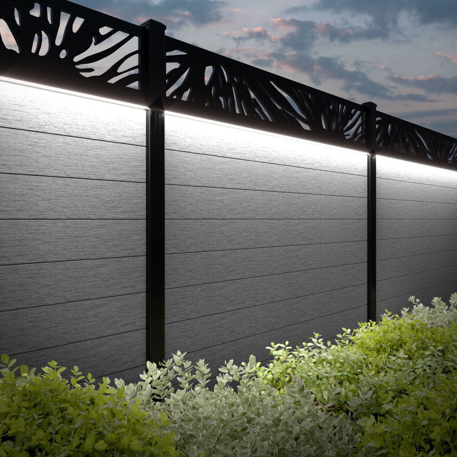 Fusion Poppy Fence Panel - Light Grey - with our aluminium posts