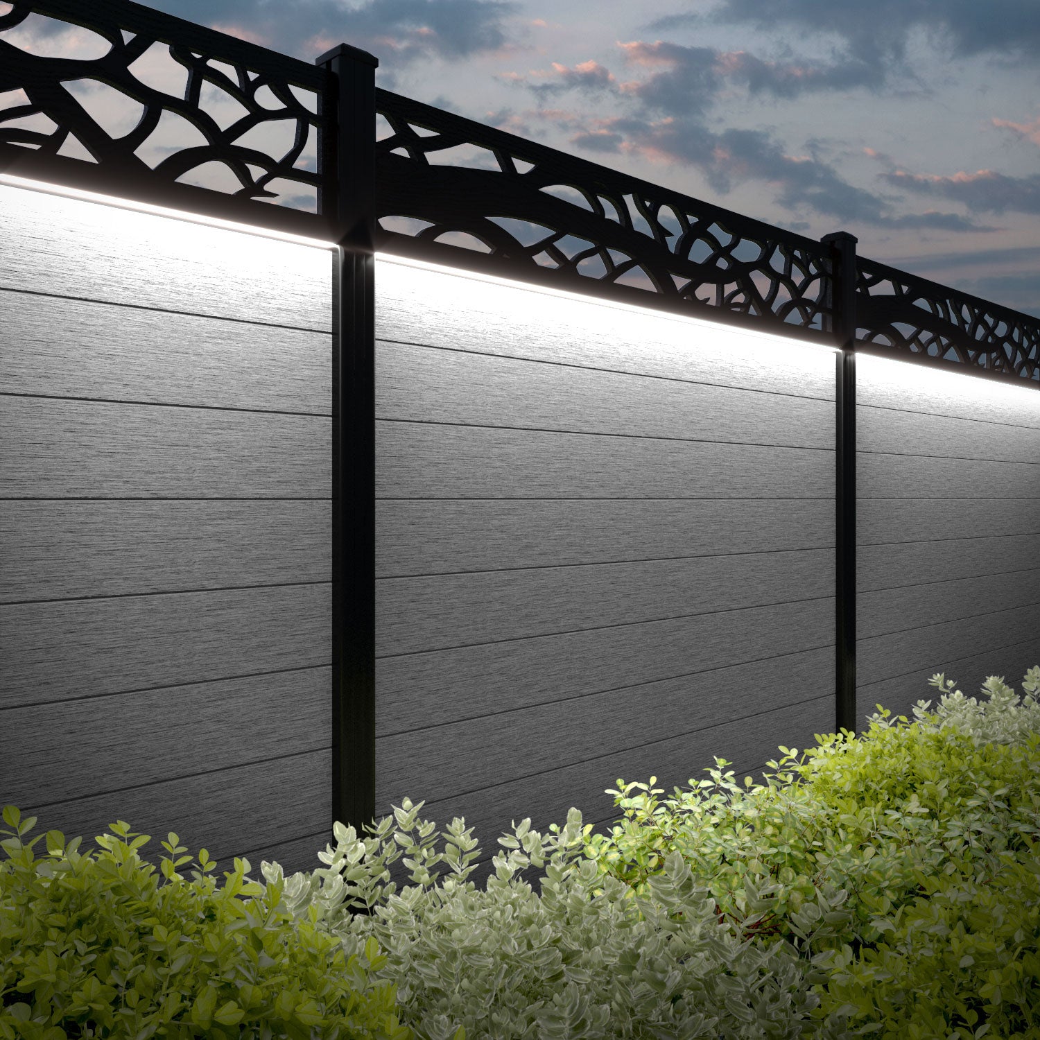 Fusion Twilight Fence Panel - Light Grey - with our aluminium posts