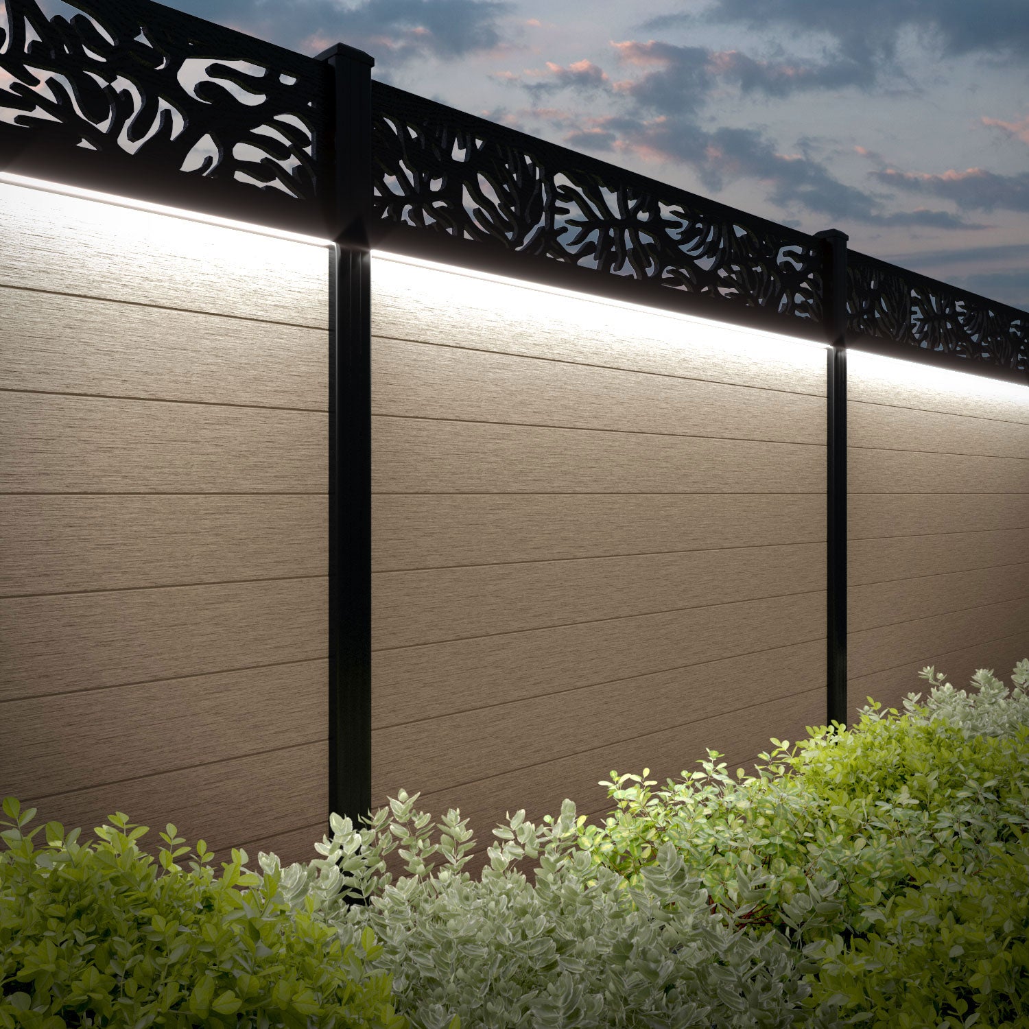 Fusion Botanic Fence Panel - Light Oak - with our composite posts