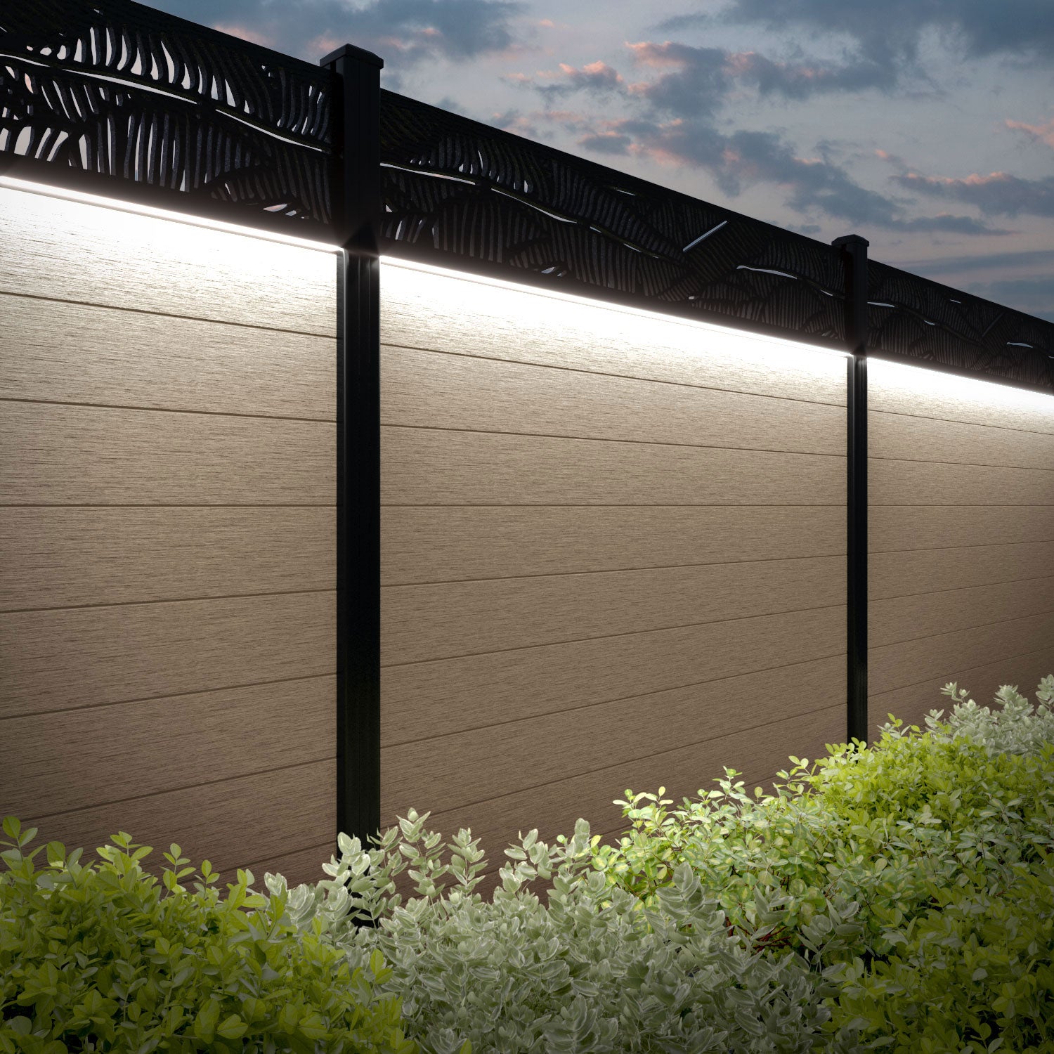 Fusion Feather Fence Panel - Light Oak - with our composite posts