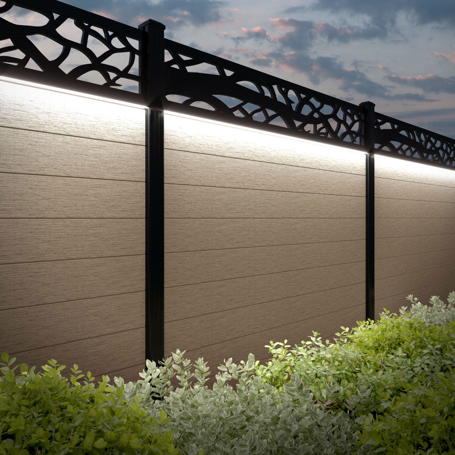 Fusion Twilight Fence Panel - Light Oak - with our composite posts