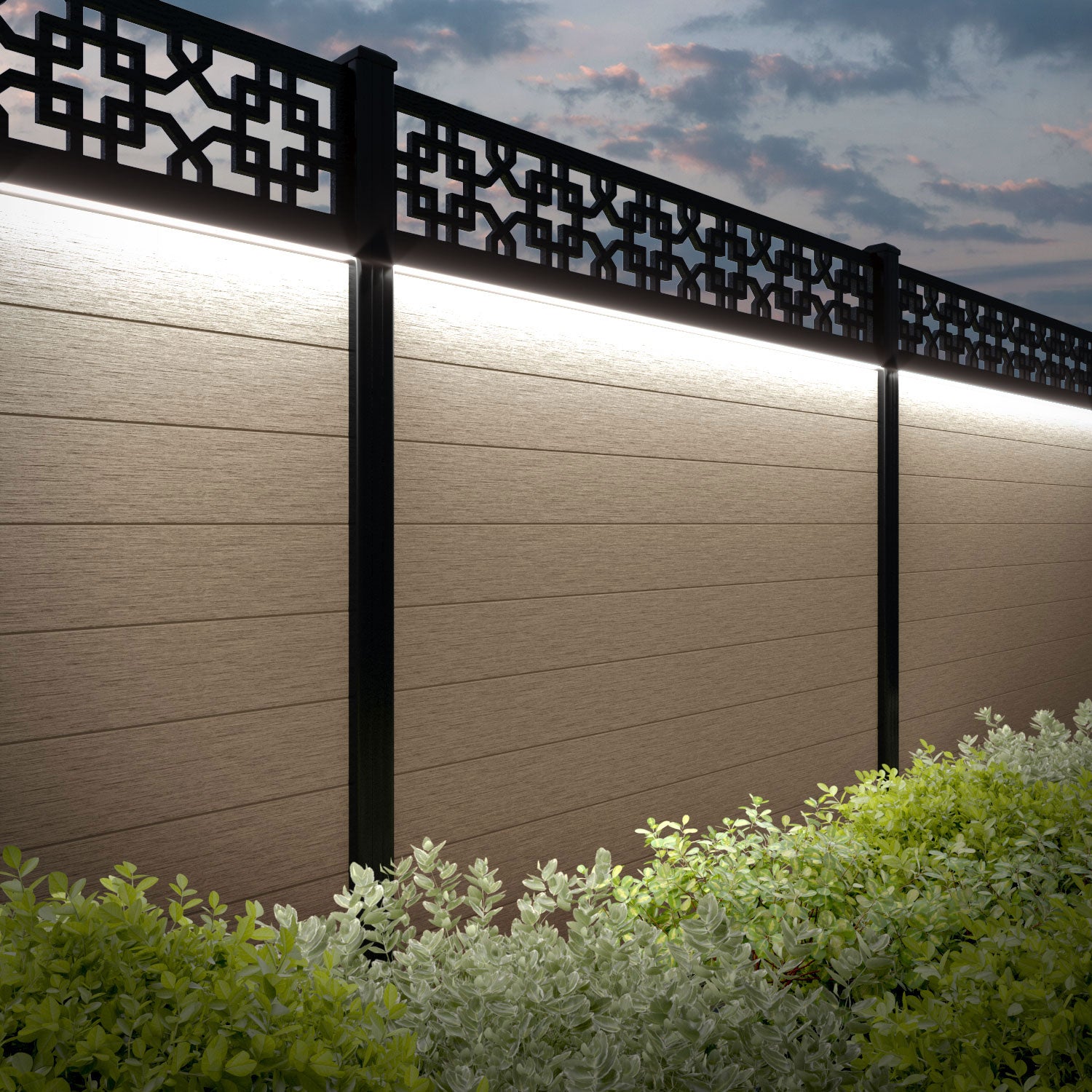 Fusion Zaria Fence Panel - Light Oak - with our composite posts