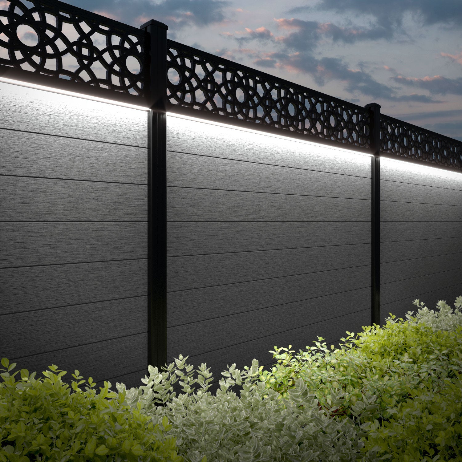 Fusion Ambar Fence Panel - Mid Grey - with our composite posts